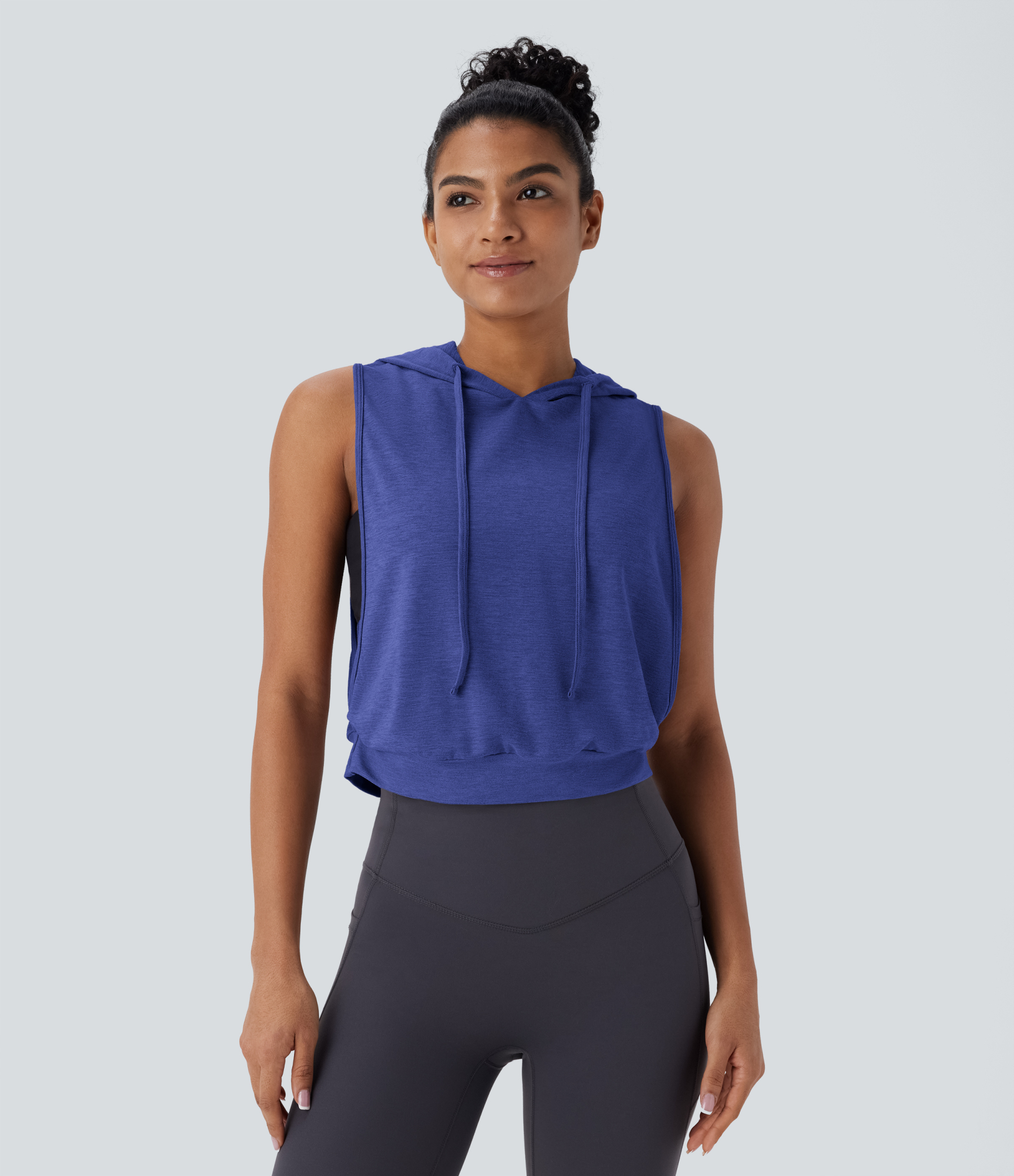 Hooded Drawstring Sleeveless Cropped Running Tank Top