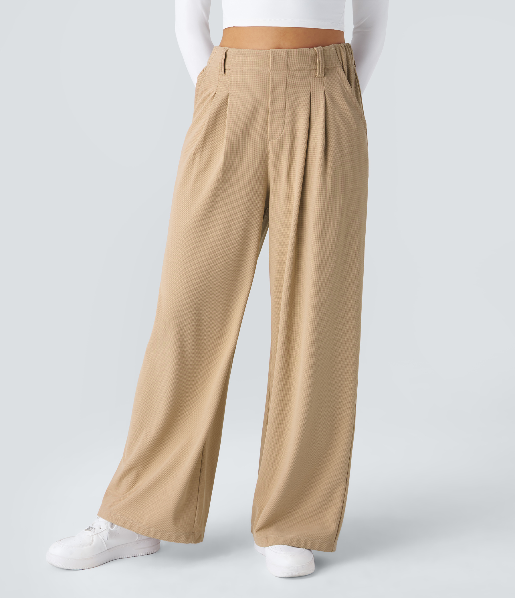 High Waisted Pocket Wide Leg Waffle Work Pants