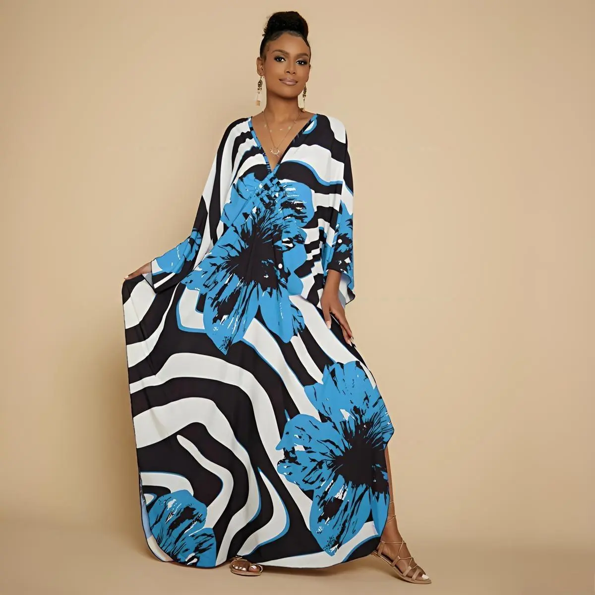 Ethnic Print Kaftan Dress