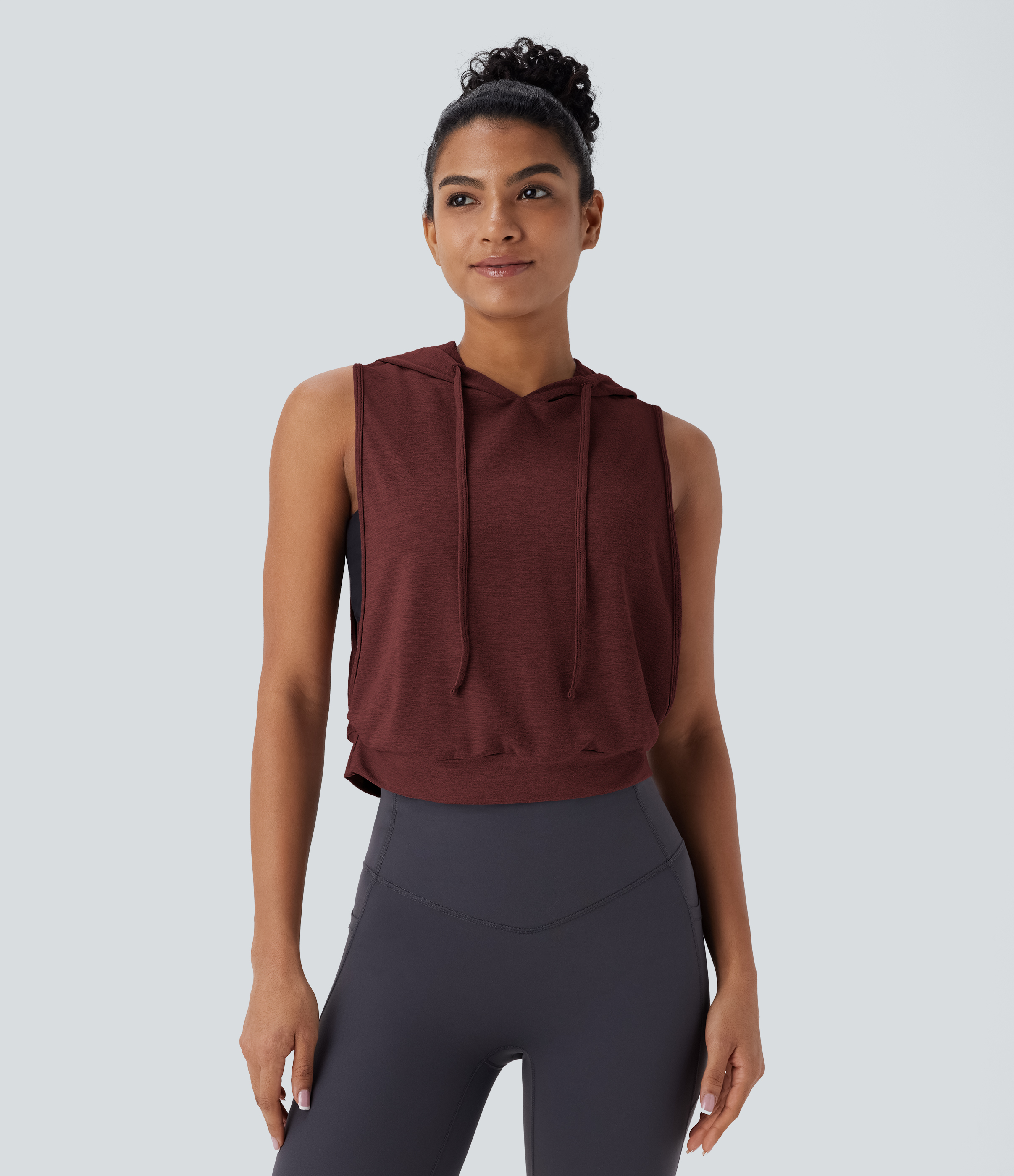 Hooded Drawstring Sleeveless Cropped Running Tank Top