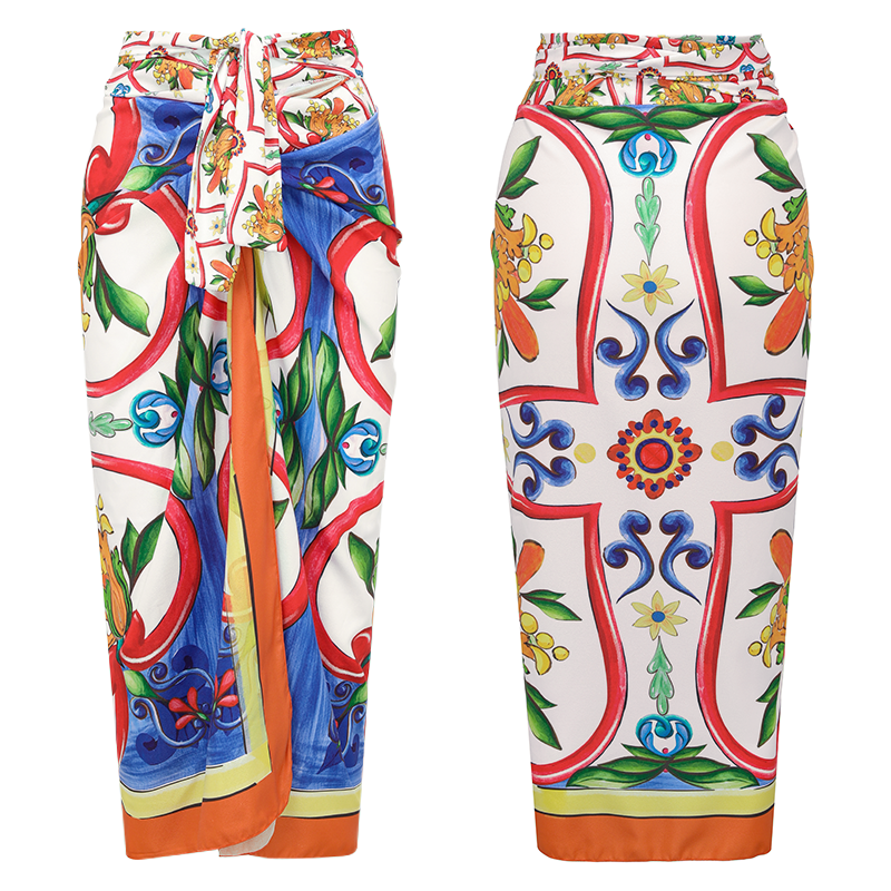 Ruffle Sleeves  Paisley-print  One Piece Swimsuit and Sarong or Paints Flaxmaker