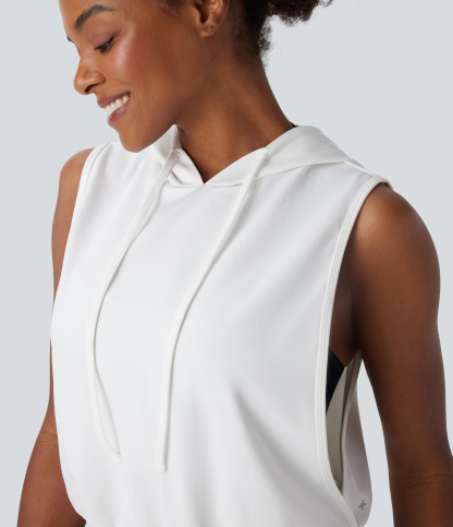 Hooded Drawstring Sleeveless Cropped Running Tank Top