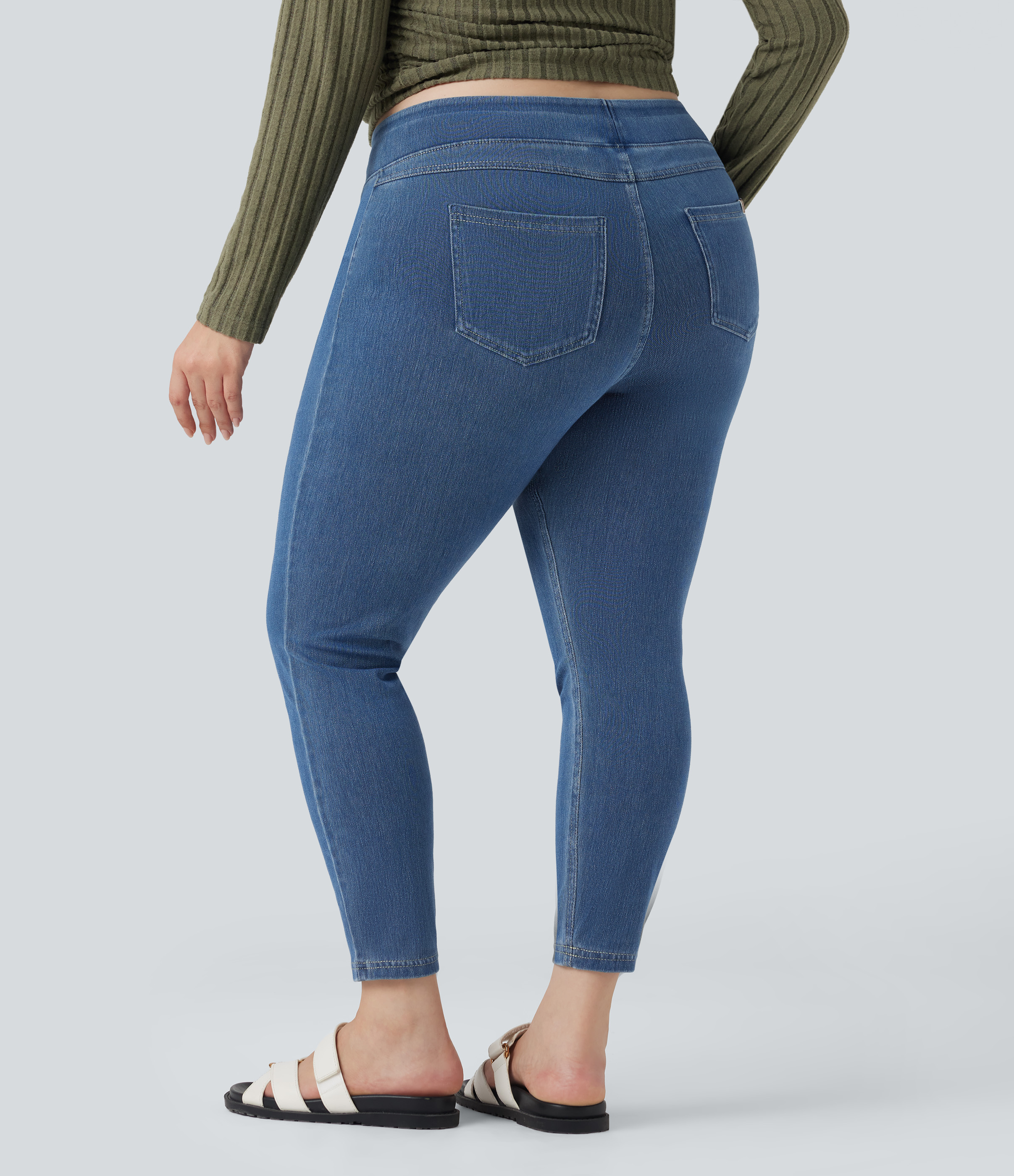 High Waisted Pocket Denim Plus Size Casual Leggings