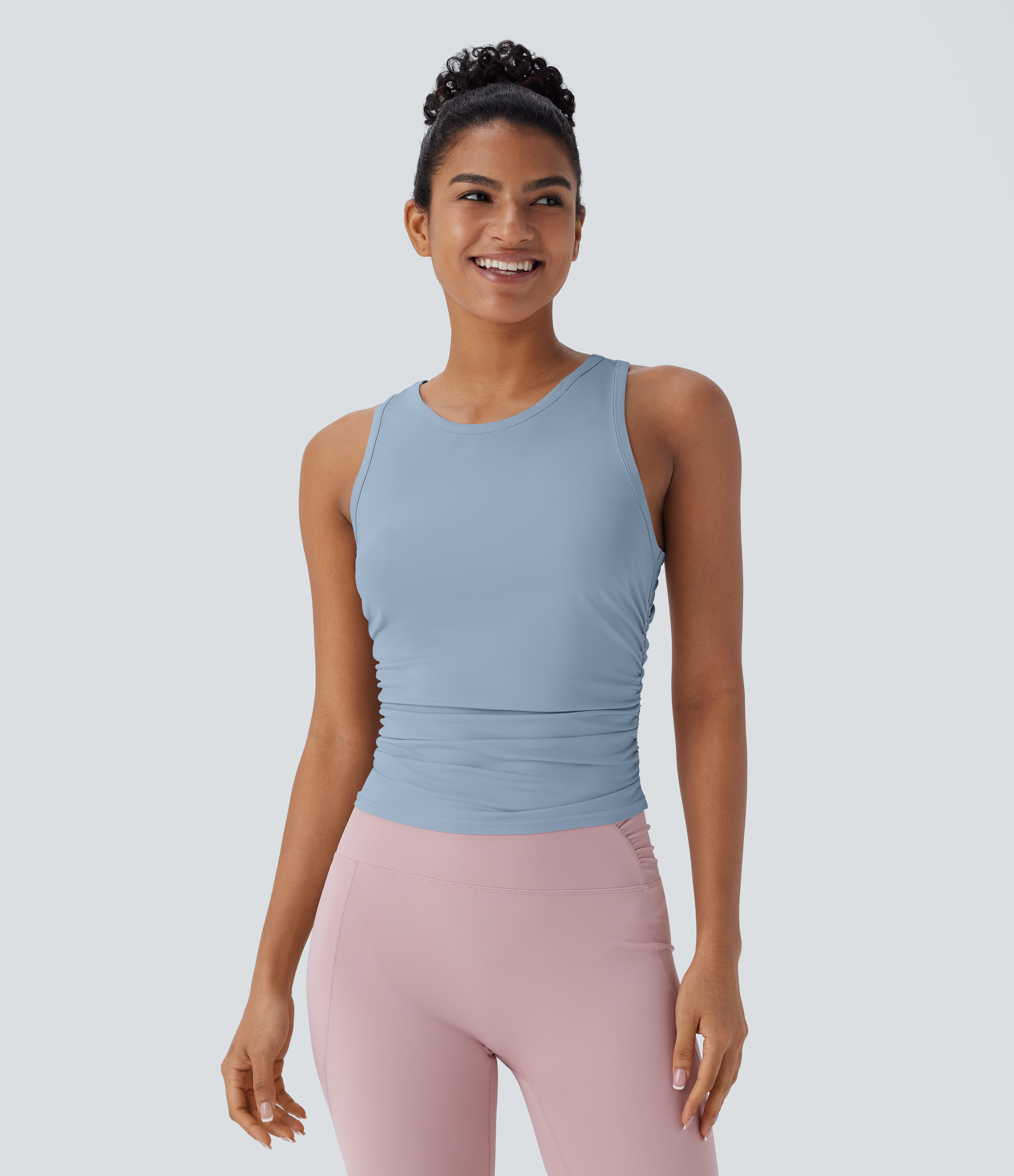 Round Neck Racerback Ruched Yoga Tank Top