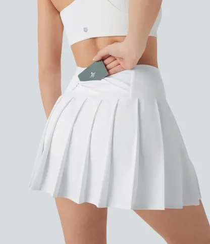 High Waisted Pleated 2-in-1 Side & Pocket Asymmetric Hem Quick Dry Mini Dance Skirt