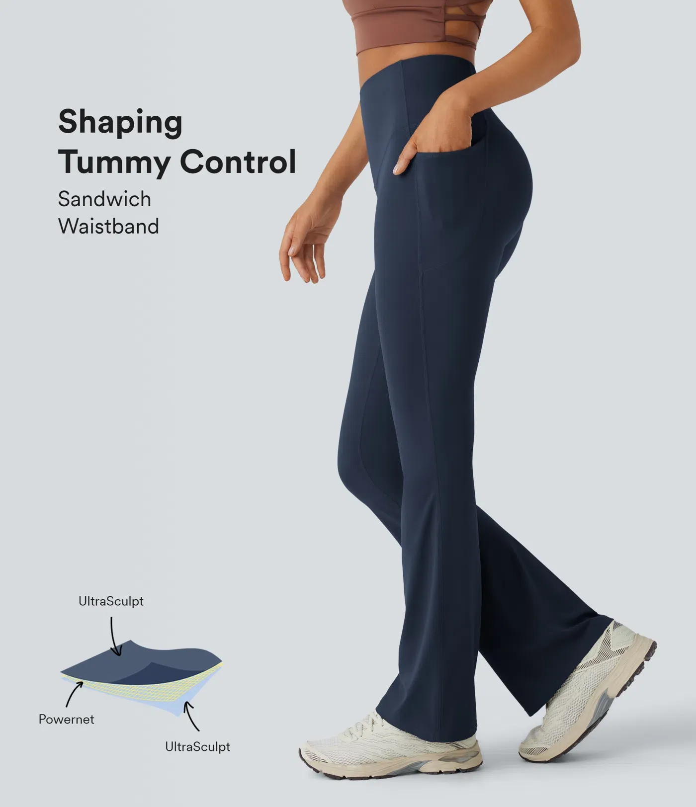 High Waisted Tummy Control Pocket Shaping Yoga Bootcut Leggings