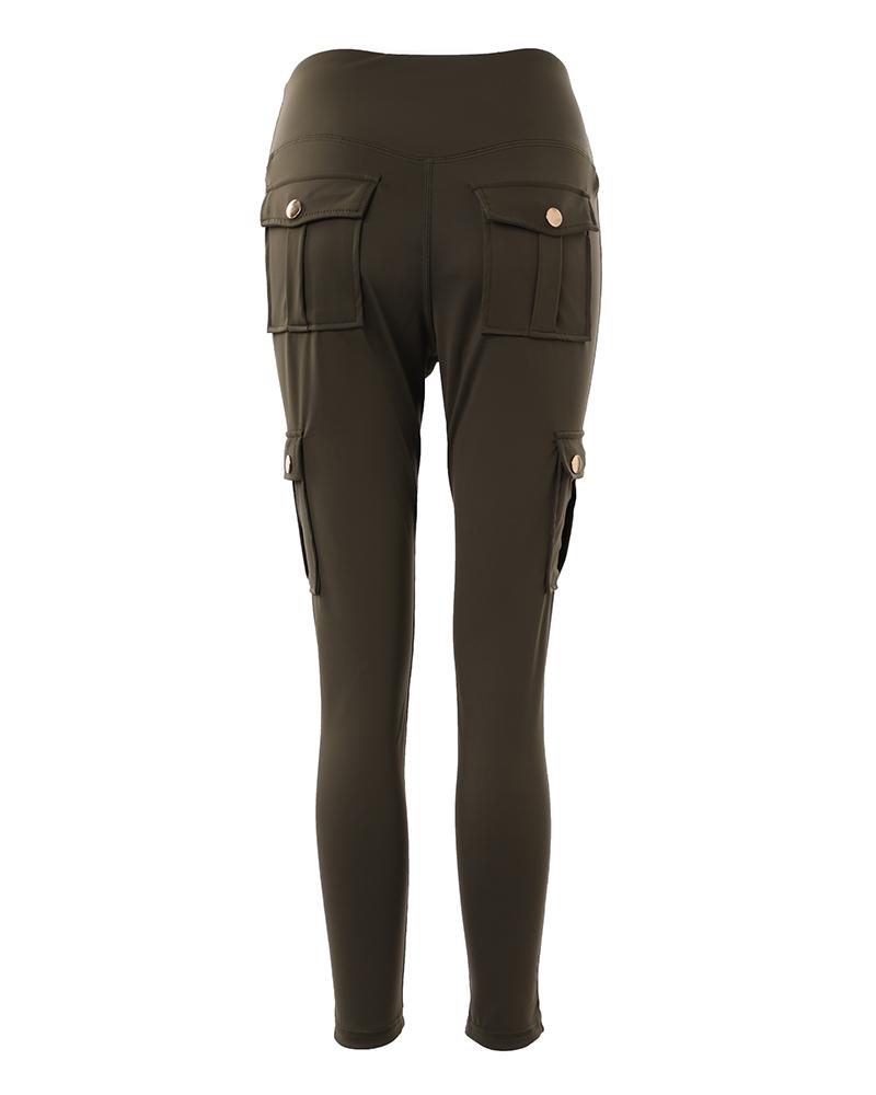 CHICME Womens Butt Lifting Leggings with Flap Pockets/ High Waist Tummy Control Workout Cargo Leggings/High Waist Tummy Control Leggings Yoga Pants Gym Sportswear Bottoms