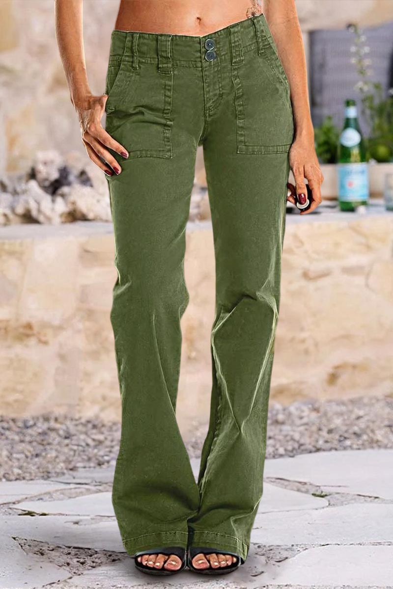 Double Button Mid Waist Straight Leg Pants