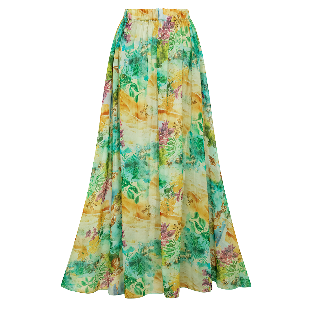 Plus Size Landscape Prints Hollow One Piece Swimsuit and Skirt