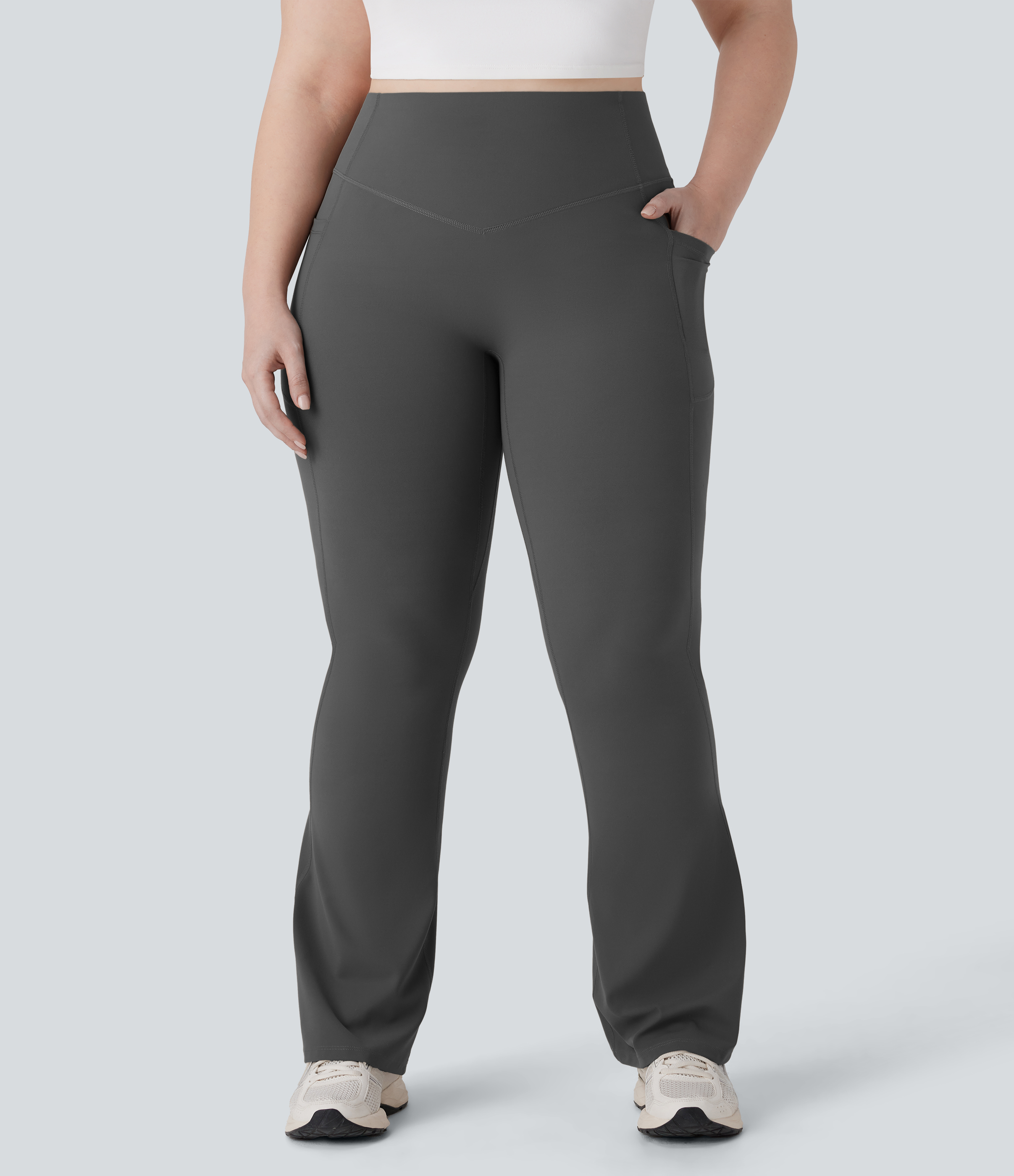 High Waisted Scrunch Butt Lifting Tummy Control Pocket Shaping Yoga Bootcut Plus Size Leggings
