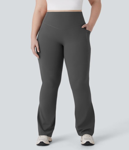 High Waisted Scrunch Butt Lifting Tummy Control Pocket Shaping Yoga Bootcut Plus Size Leggings