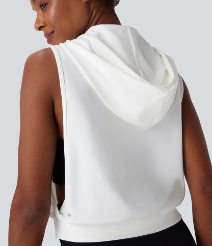 Hooded Drawstring Sleeveless Cropped Running Tank Top