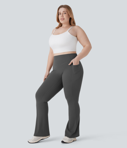 High Waisted Scrunch Butt Lifting Tummy Control Pocket Shaping Yoga Bootcut Plus Size Leggings