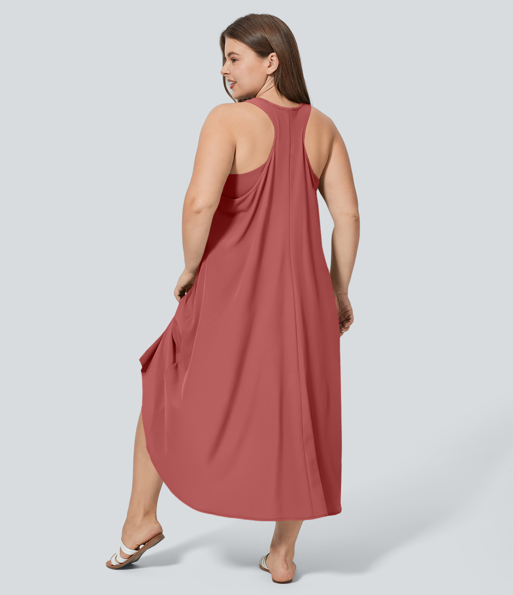 RacerPocket High Low Flowy Midi Quick Dry Casual Plus Size Dress