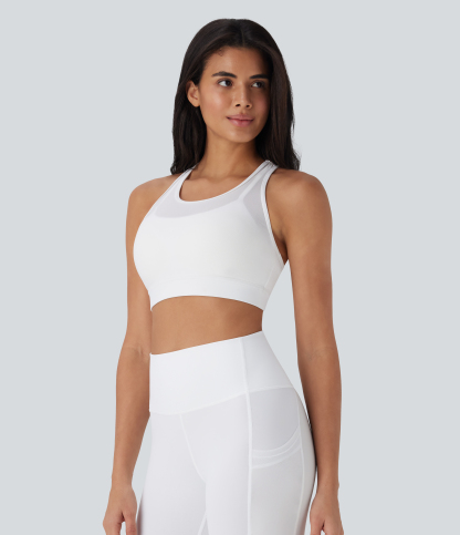 Medium Support Racerback Contrast Mesh Quick Dry Training Sports Bra A-C Cups