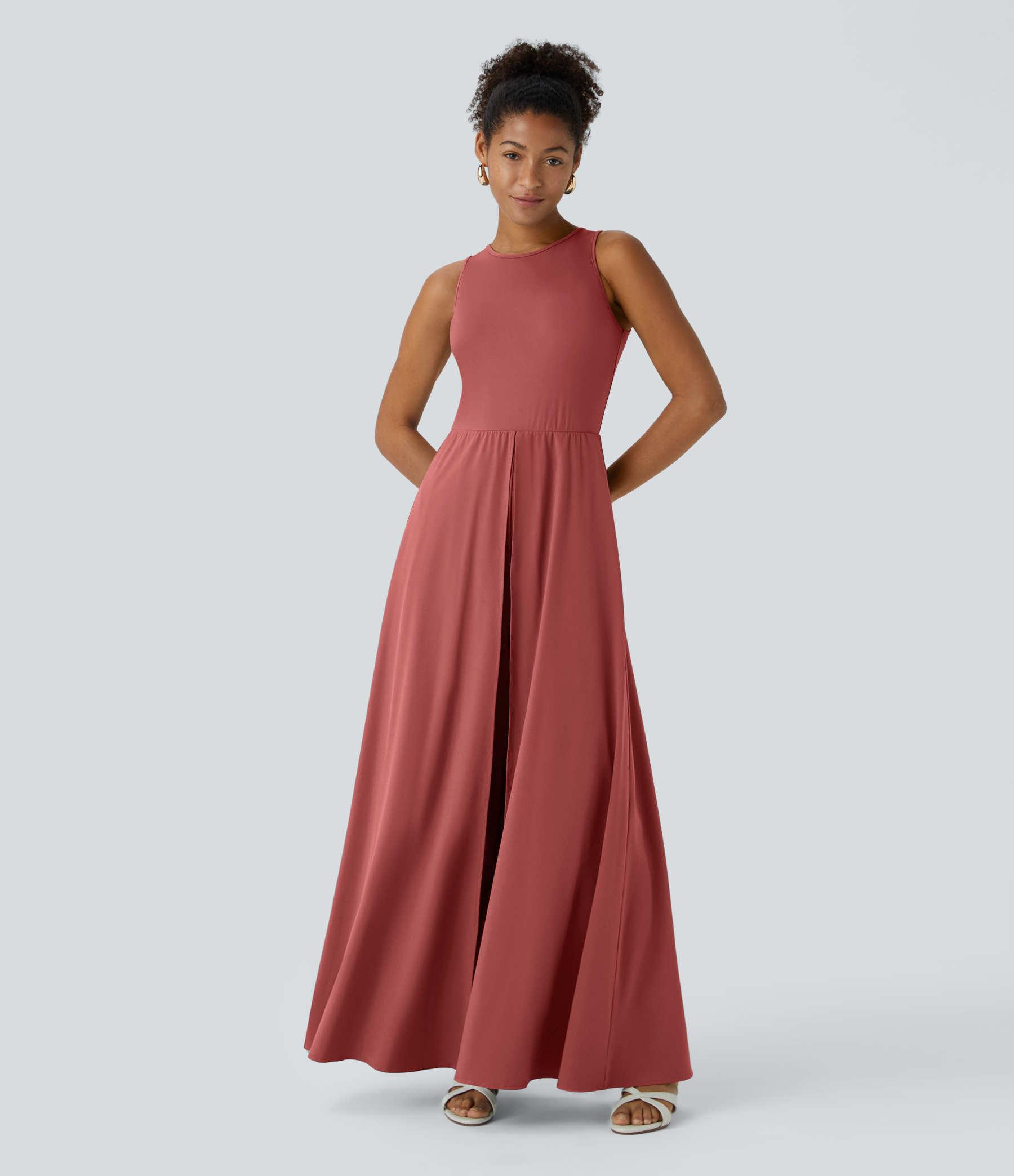 Zipper Sleeveless Pocket Contrast Quick Dry Jumpsuit