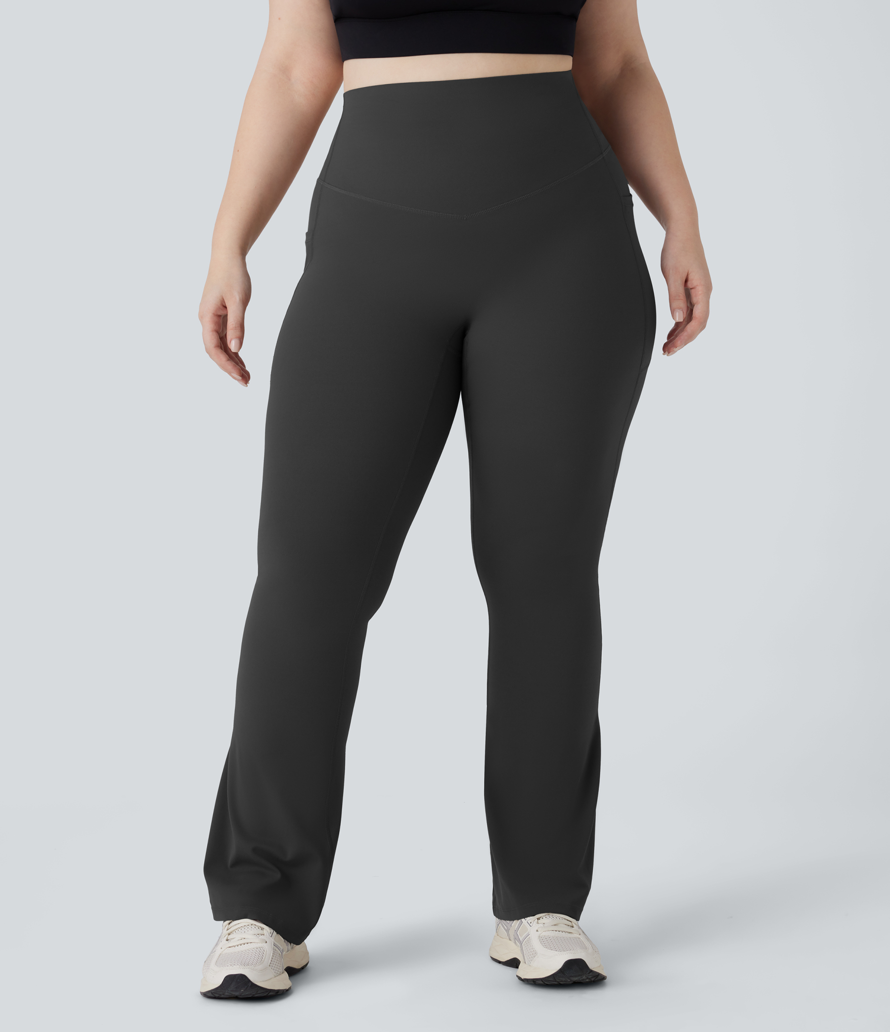 High Waisted Tummy Control Pocket Shaping Yoga Bootcut Plus Size Leggings