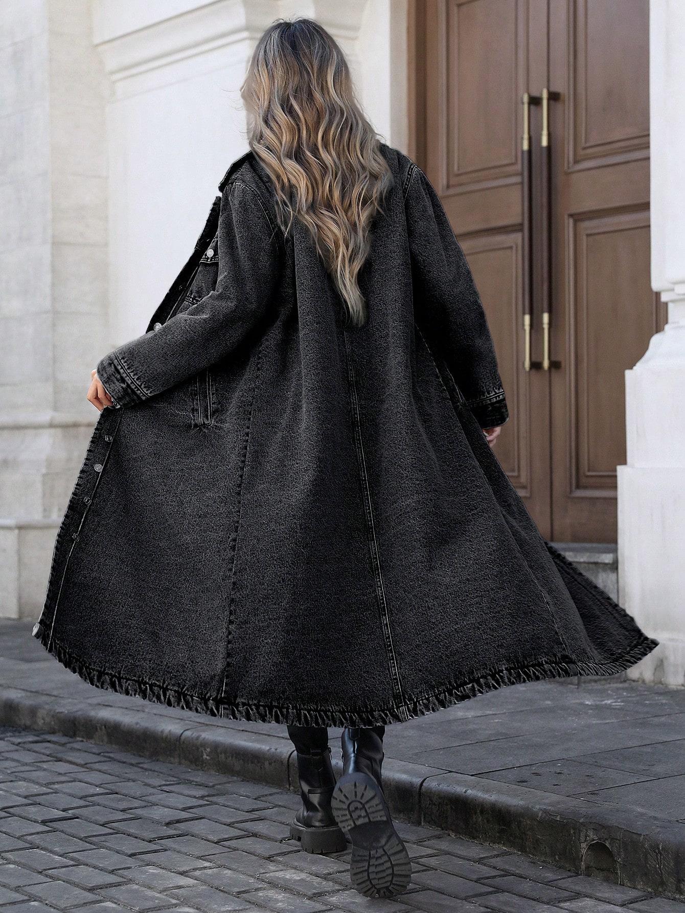 Women's Button Front Denim Coat, Elegant Casual Long Sleeve Denim Jacket for Spring & Fall, Women's Clothing for Daily Wear Women's Button Front Denim Coat, Elegant Casual Long Sleeve Denim Jacket for Spring & Fall, Women's Clothing for Daily Wear