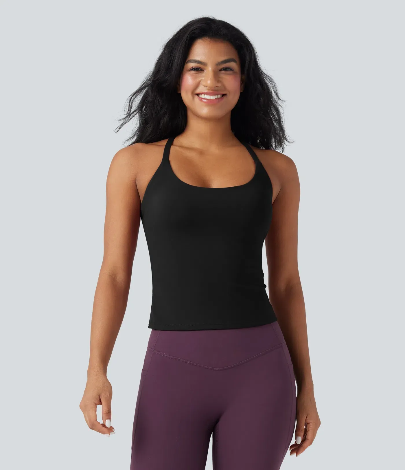 Round Neck Cross Backless Cross Hem Yoga Camisole