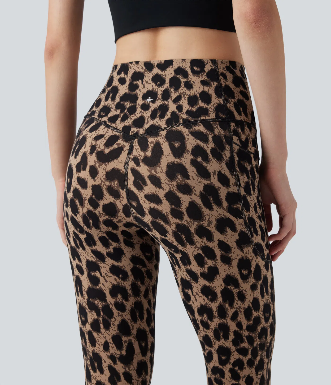 Leopard Print High Waisted Tummy Control Yoga Leggings with Pockets
