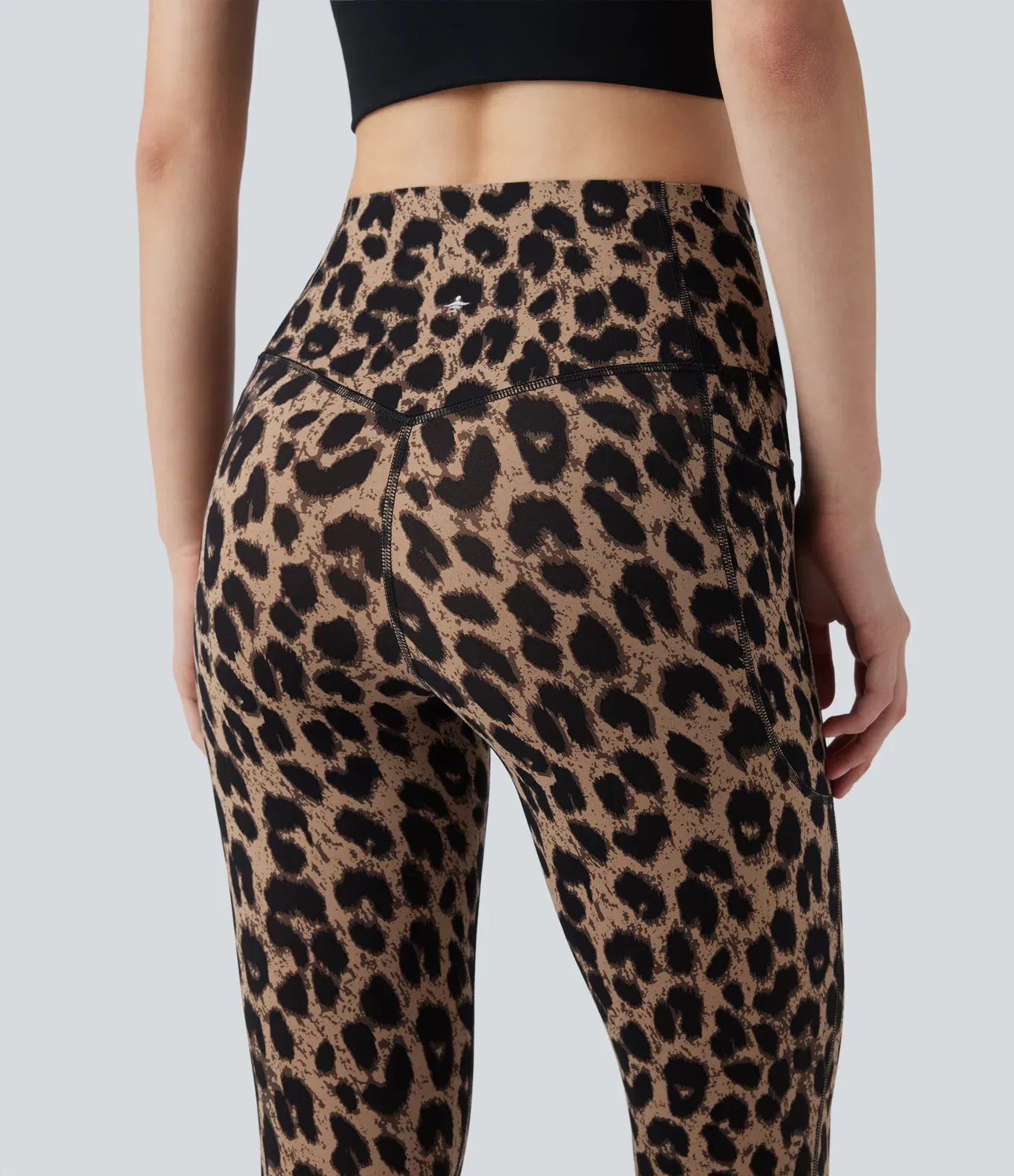 Leopard Print High Waisted Tummy Control Yoga Leggings with Pockets