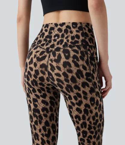 Leopard Print High Waisted Tummy Control Yoga Leggings with Pockets