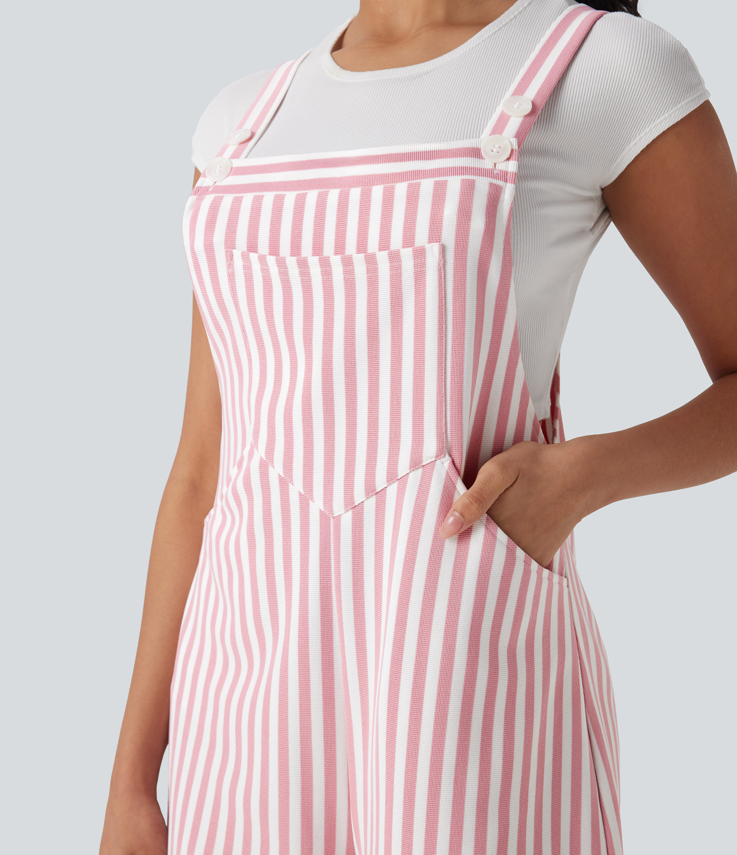 Pockets Stripe Waffle Overalls