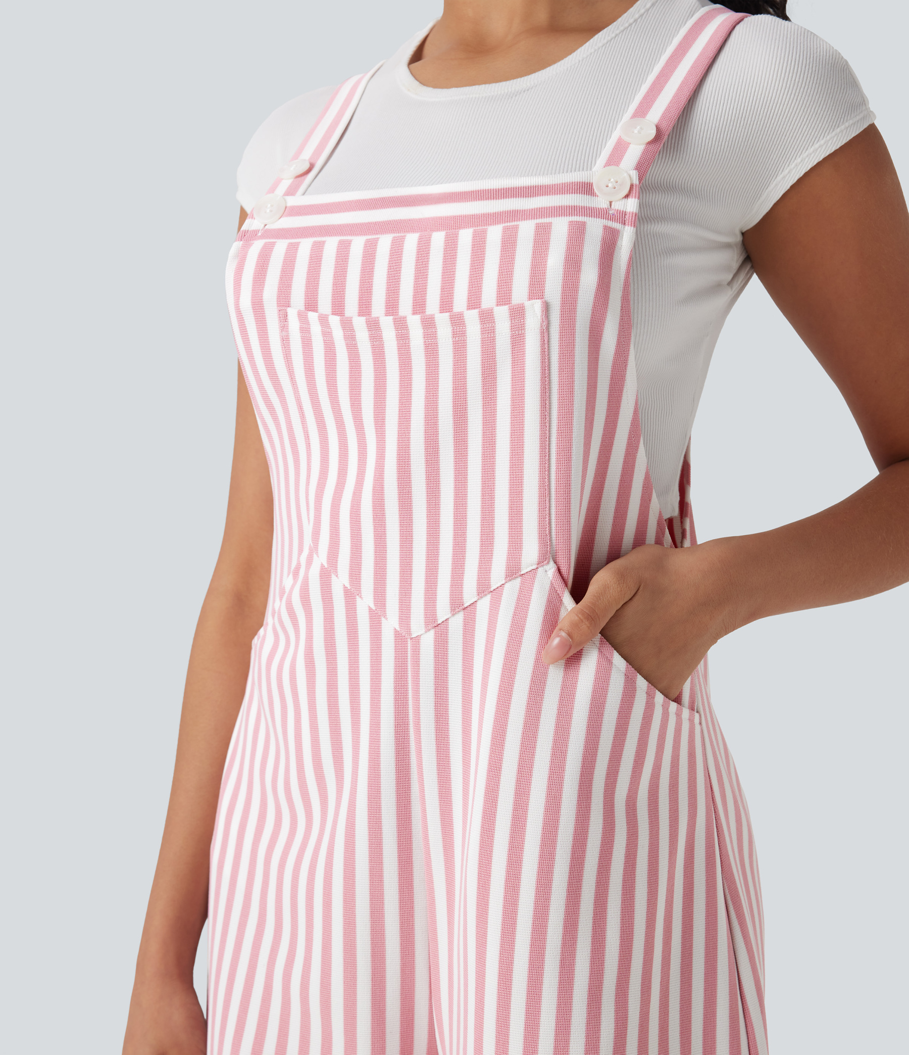 Pockets Stripe Waffle Overalls
