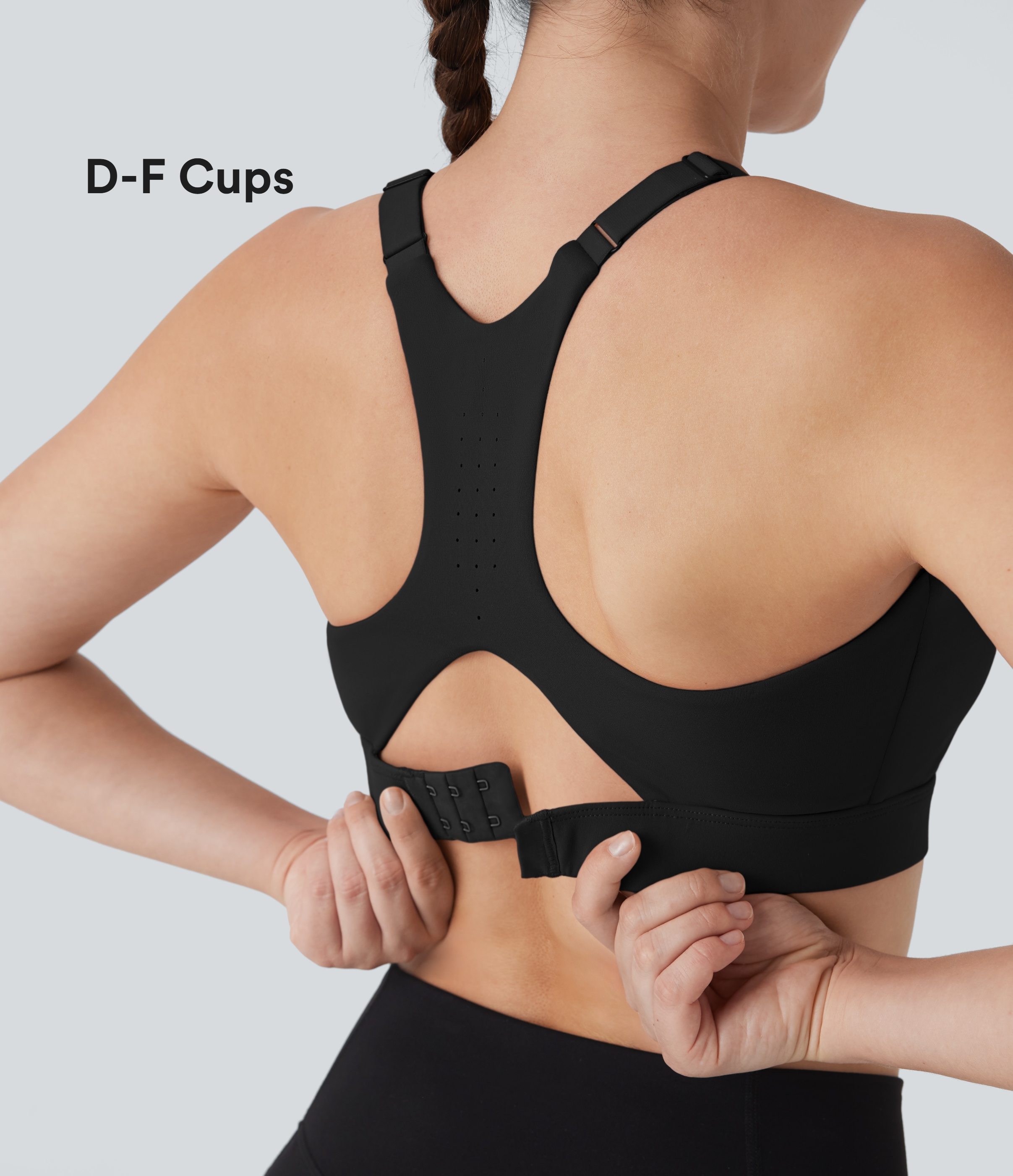 Medium Support Molded Cups Perforated Adjustable Hook Quick Dry Training Sports Bra  D-F Cups