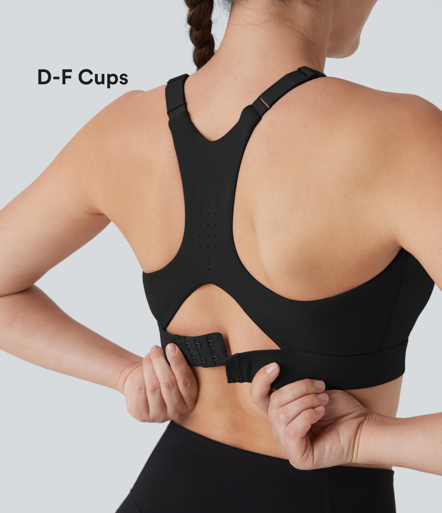Medium Support Molded Cups Perforated Adjustable Hook Quick Dry Training Sports Bra  D-F Cups