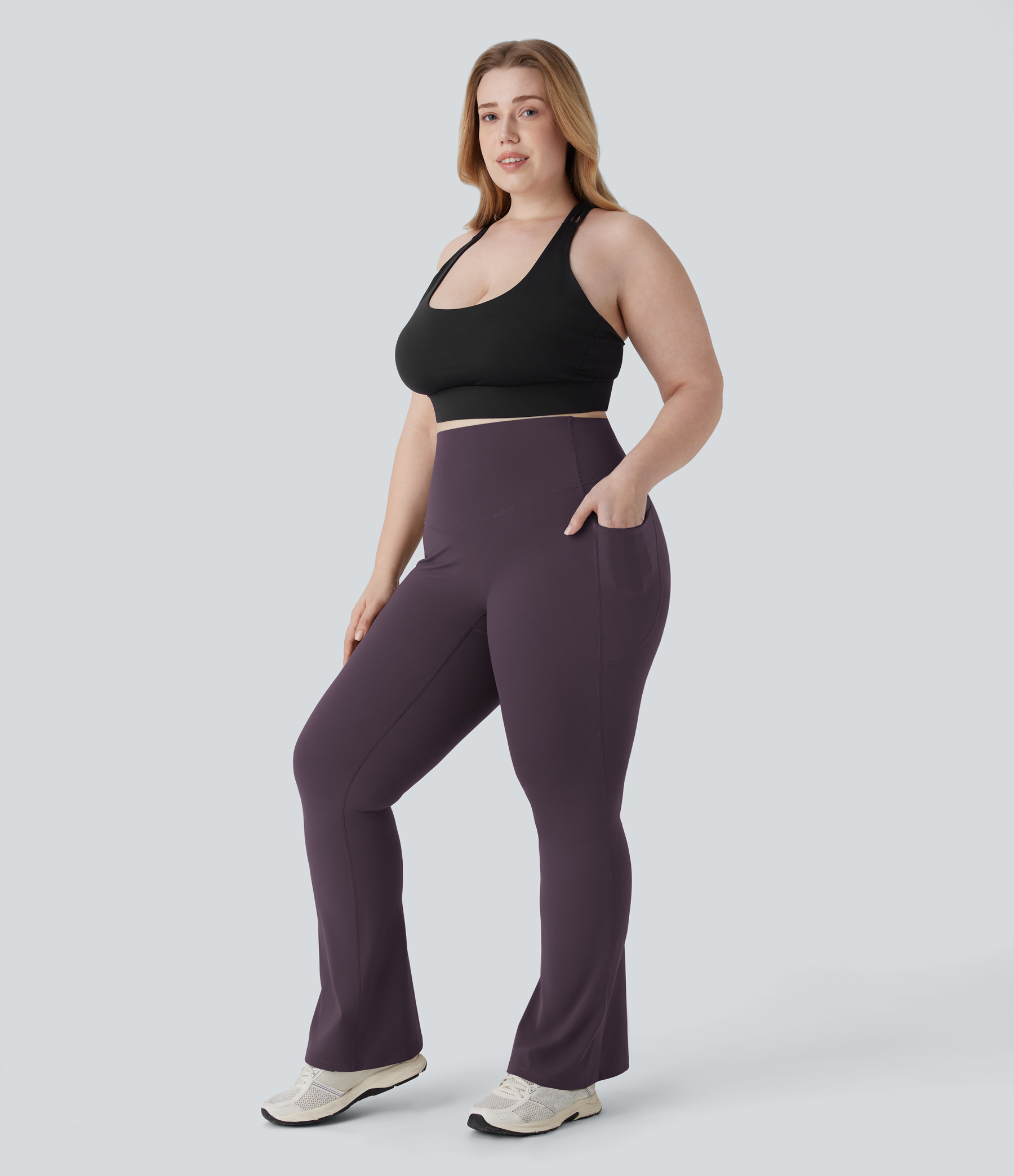 High Waisted Tummy Control Pocket Shaping Yoga Bootcut Plus Size Leggings