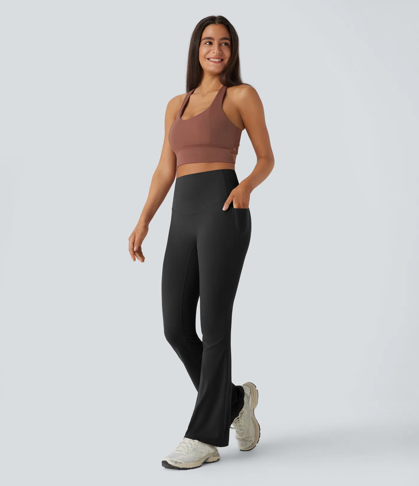 High Waisted Tummy Control Pocket Shaping Yoga Bootcut Leggings
