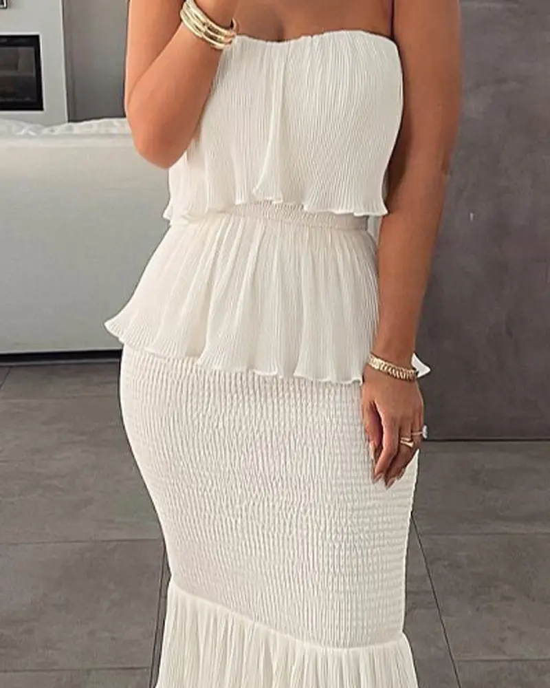 ChicMe Women's Bandeau Ruffle Hem Layered Wedding Dress