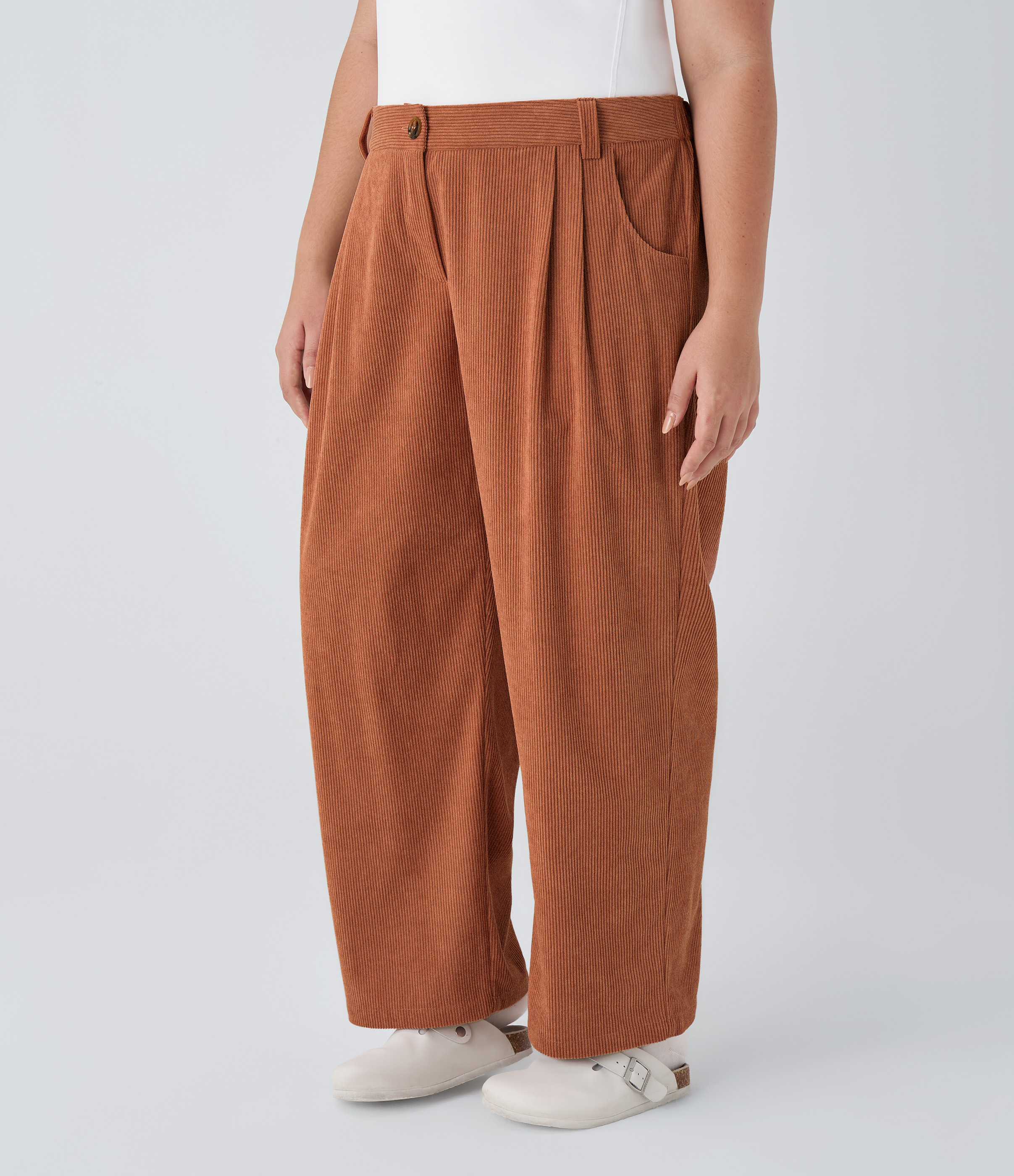 Mid Rise Zipper Pocket Plus Size Corduroy Casual Pants