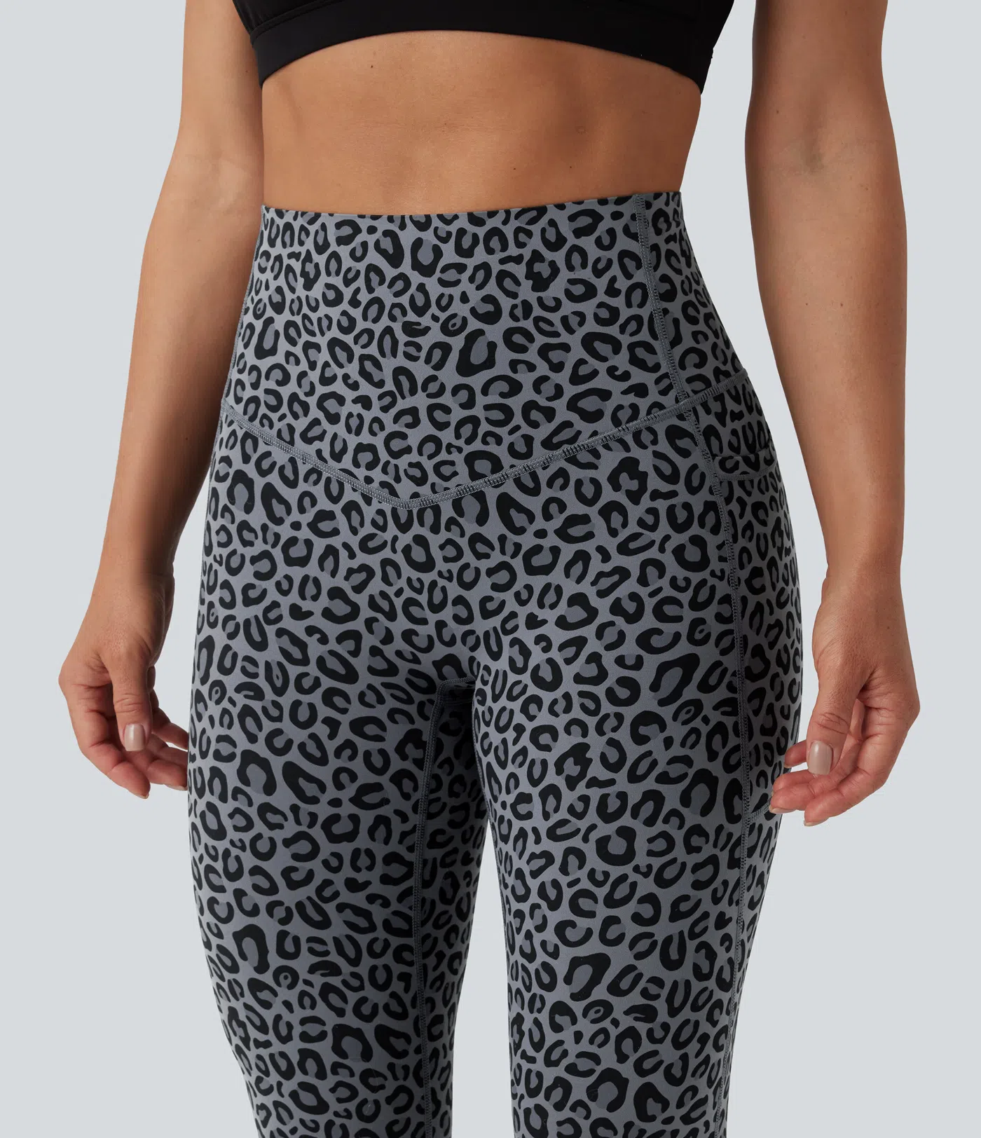 Leopard Print High Waisted Tummy Control Yoga Leggings with Pockets