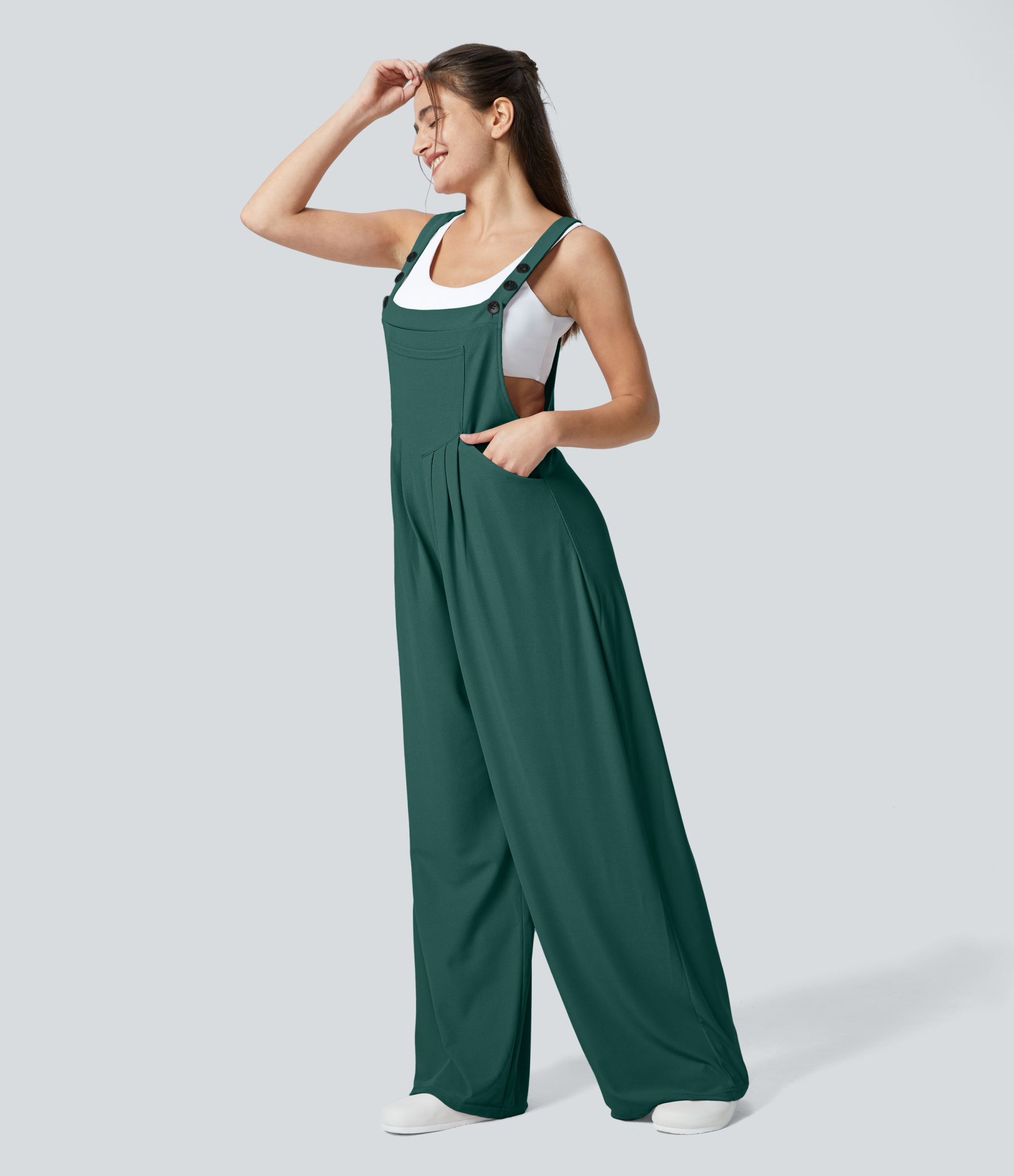 Pockets Waffle Casual Overalls