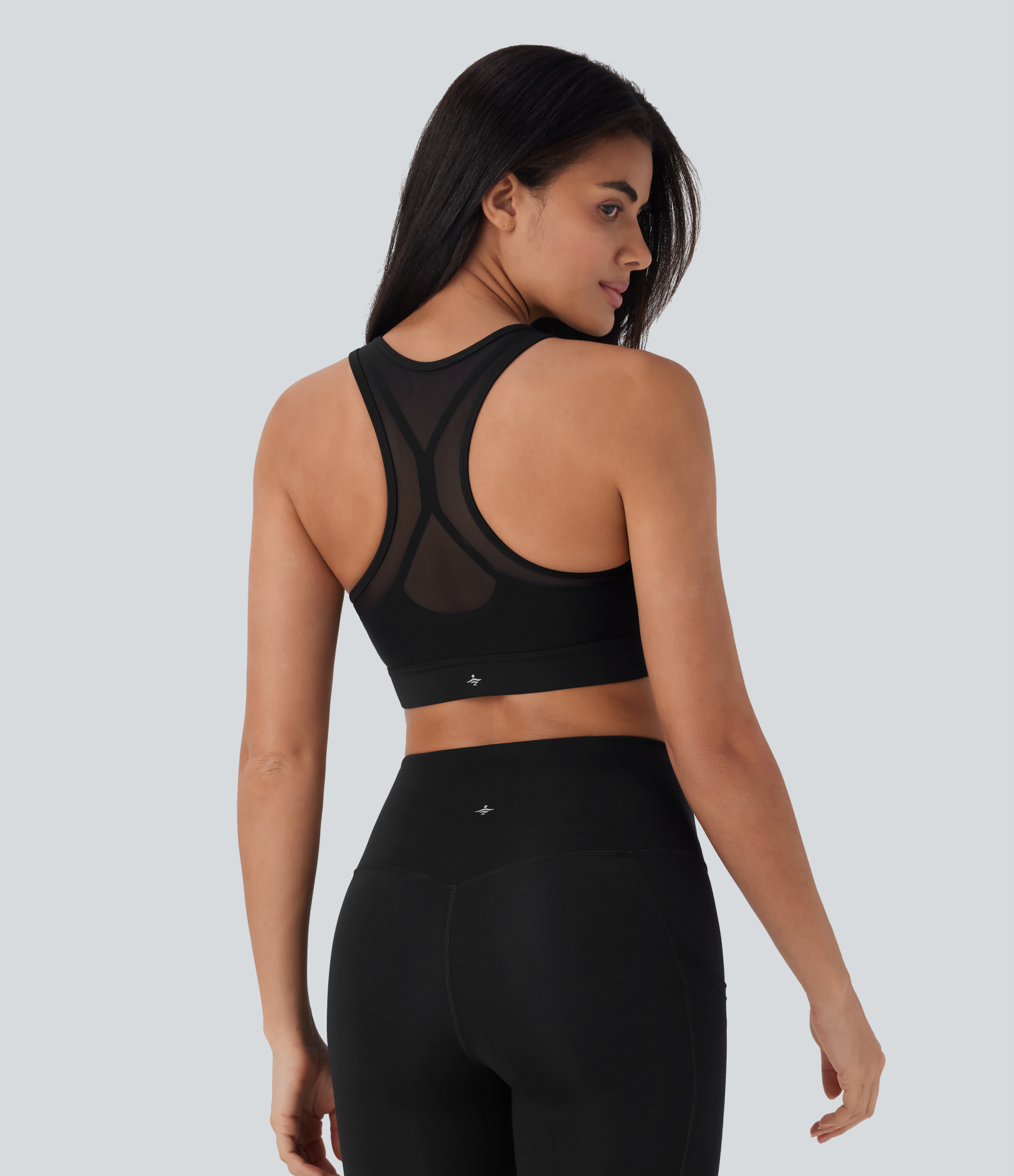 Medium Support Racerback Contrast Mesh Quick Dry Training Sports Bra A-C Cups