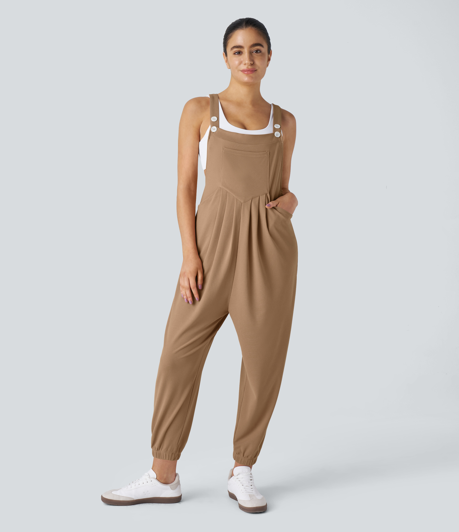 Pockets Waffle Casual Jogger Overalls