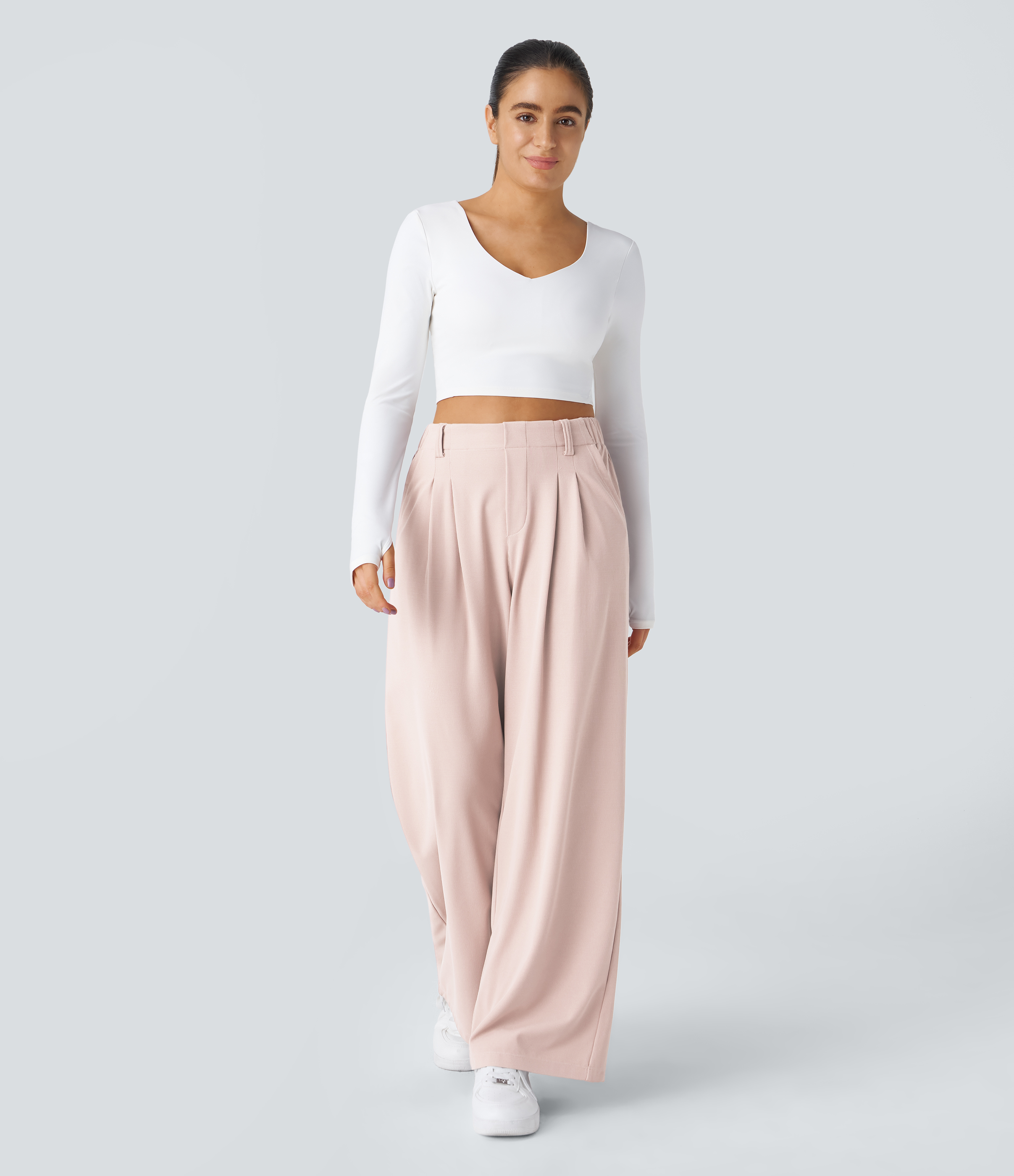 High Waisted Pocket Wide Leg Waffle Work Pants