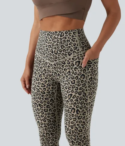 Leopard Print High Waisted Tummy Control Yoga Leggings with Pockets