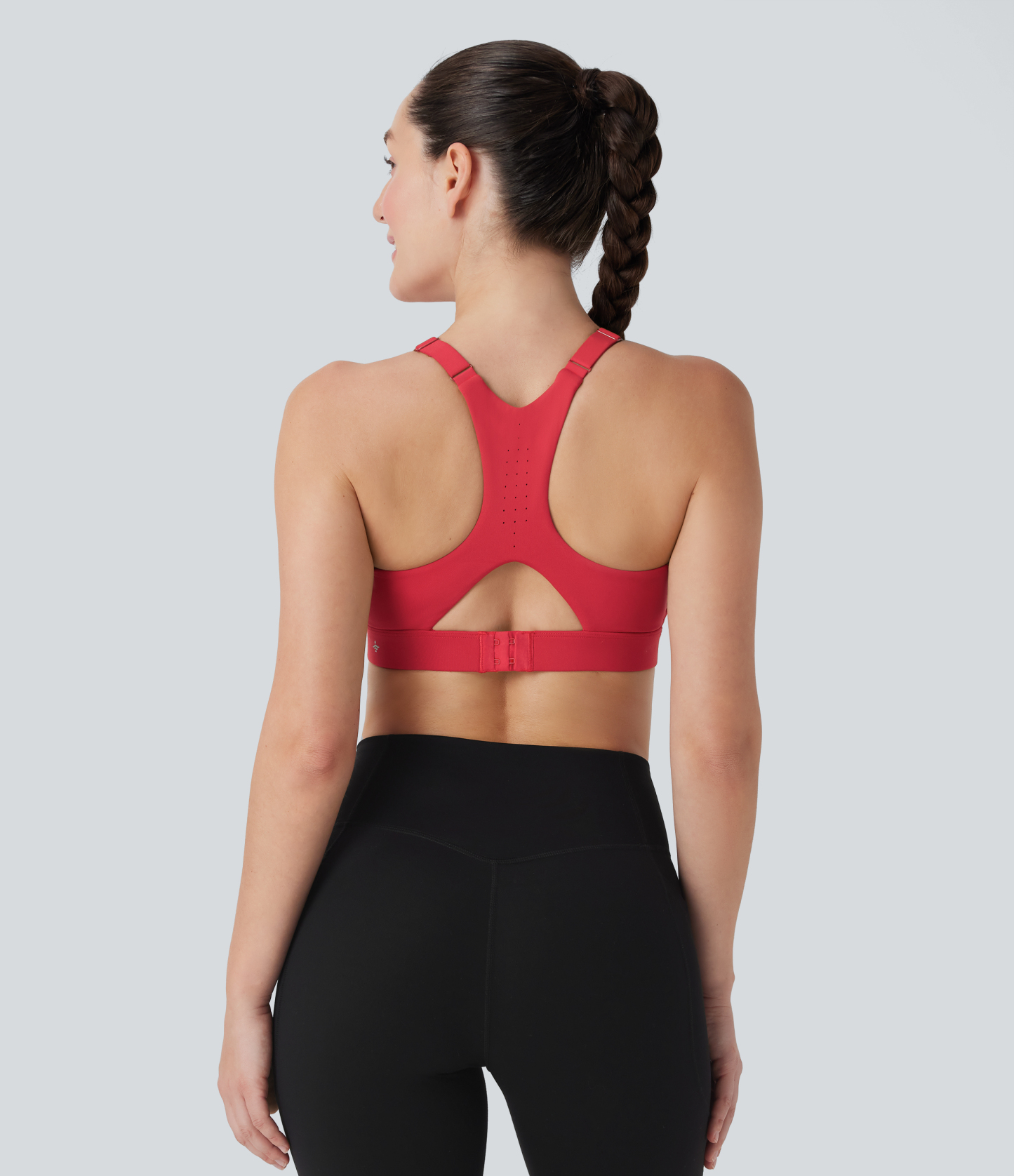 Medium Support Molded Cups Perforated Adjustable Hook Quick Dry Training Sports Bra  D-F Cups