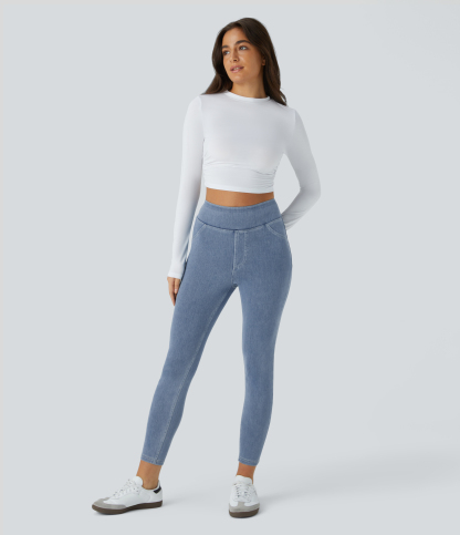 High Waisted Pocket Denim Casual Leggings