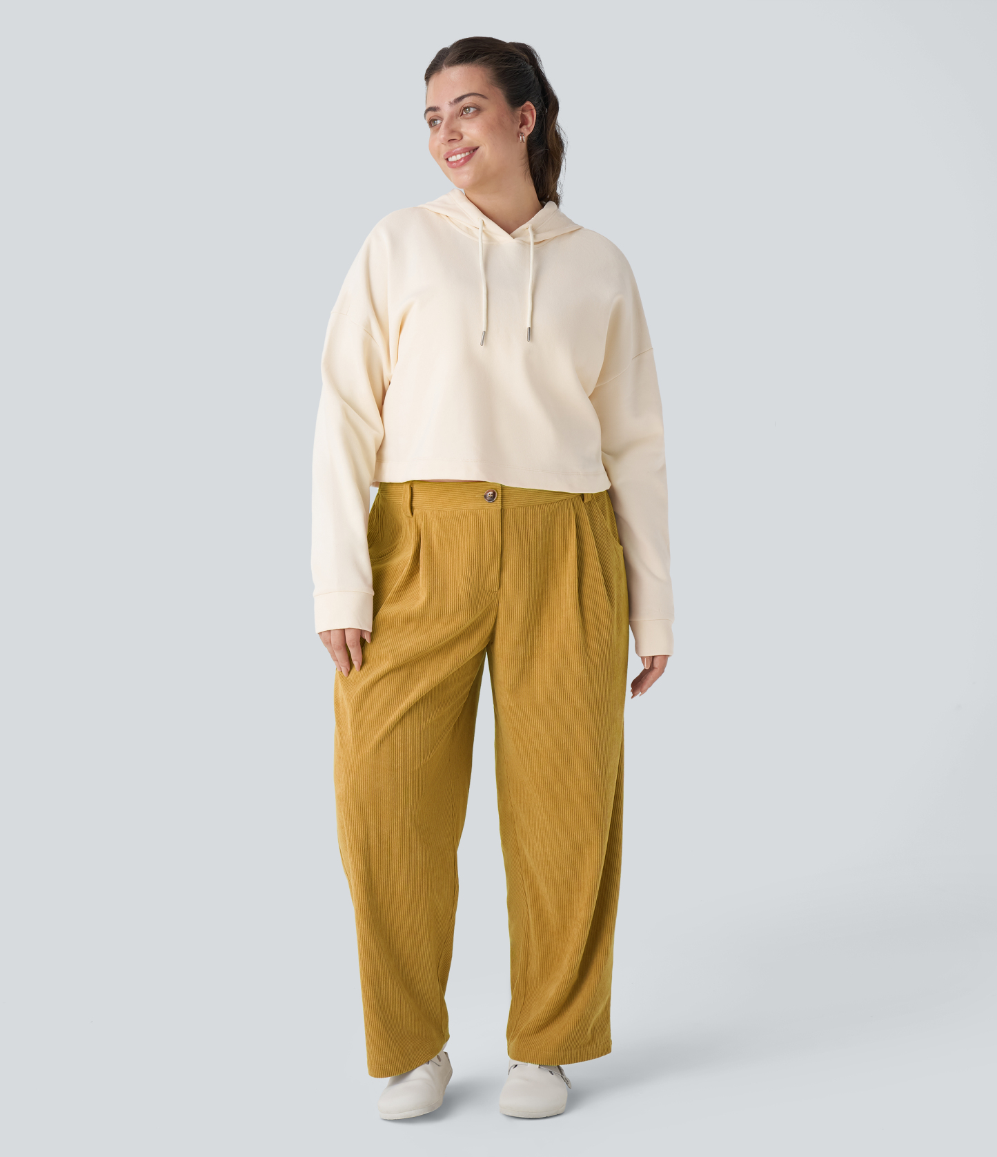 Mid Rise Zipper Pocket Plus Size Corduroy Casual Pants