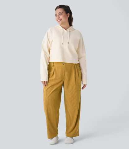 Mid Rise Zipper Pocket Plus Size Corduroy Casual Pants