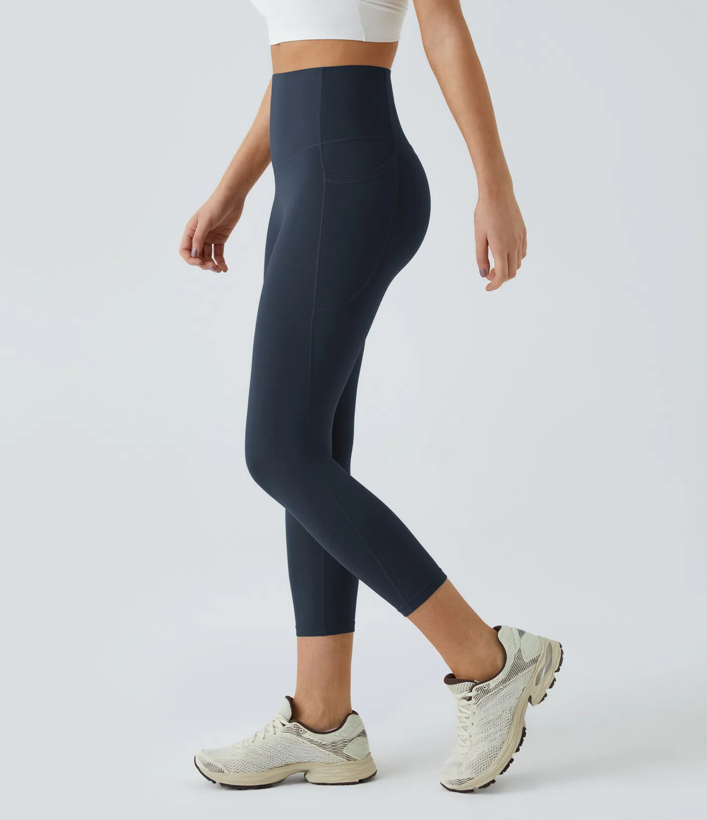 High Waisted Tummy Control Pocket Shaping Training Capri Leggings