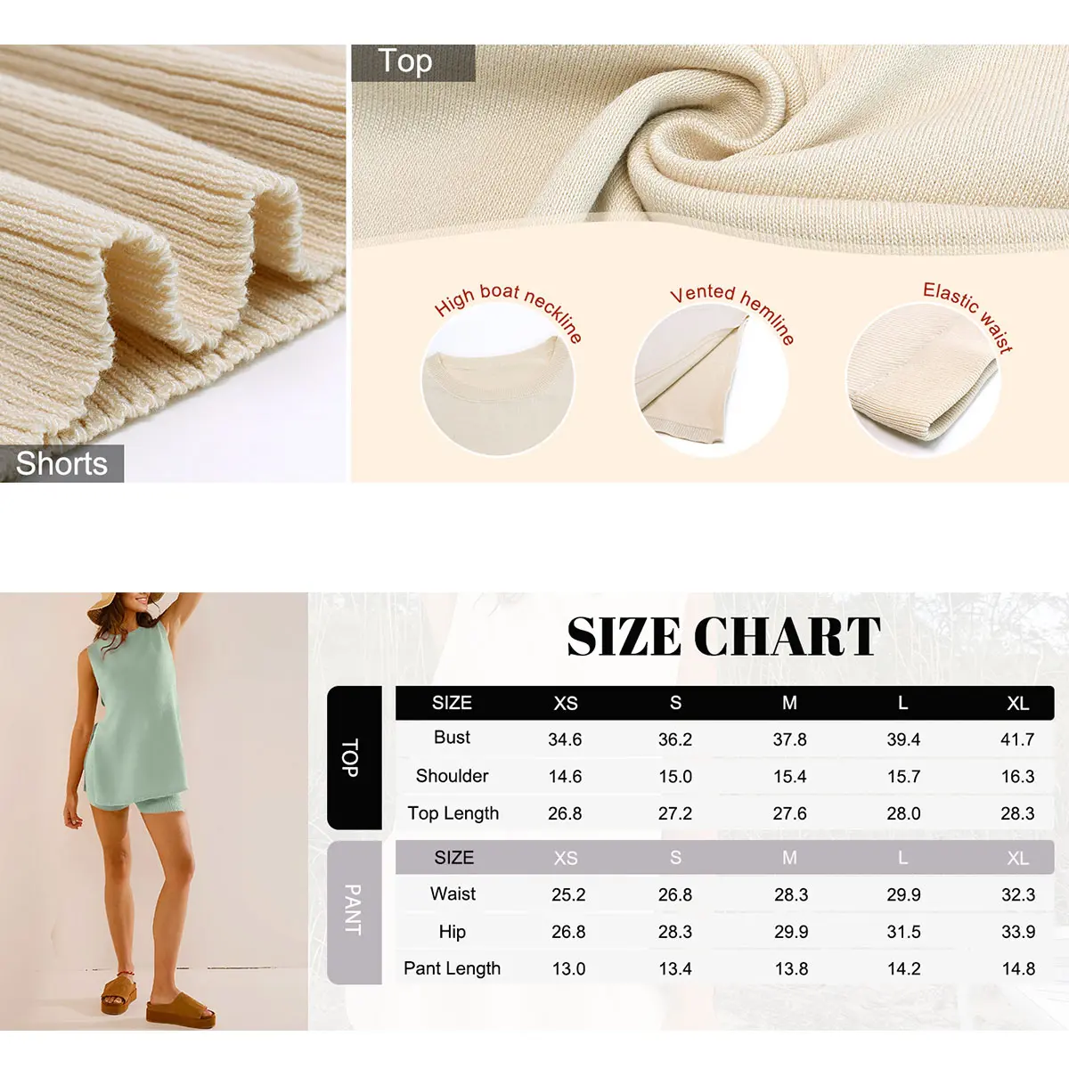 Sweater Set Sleeveless Tunic Top Matching Shorts Trendy Beach Vacation Sets Loungesetwomen Suits Clothes Womenswear