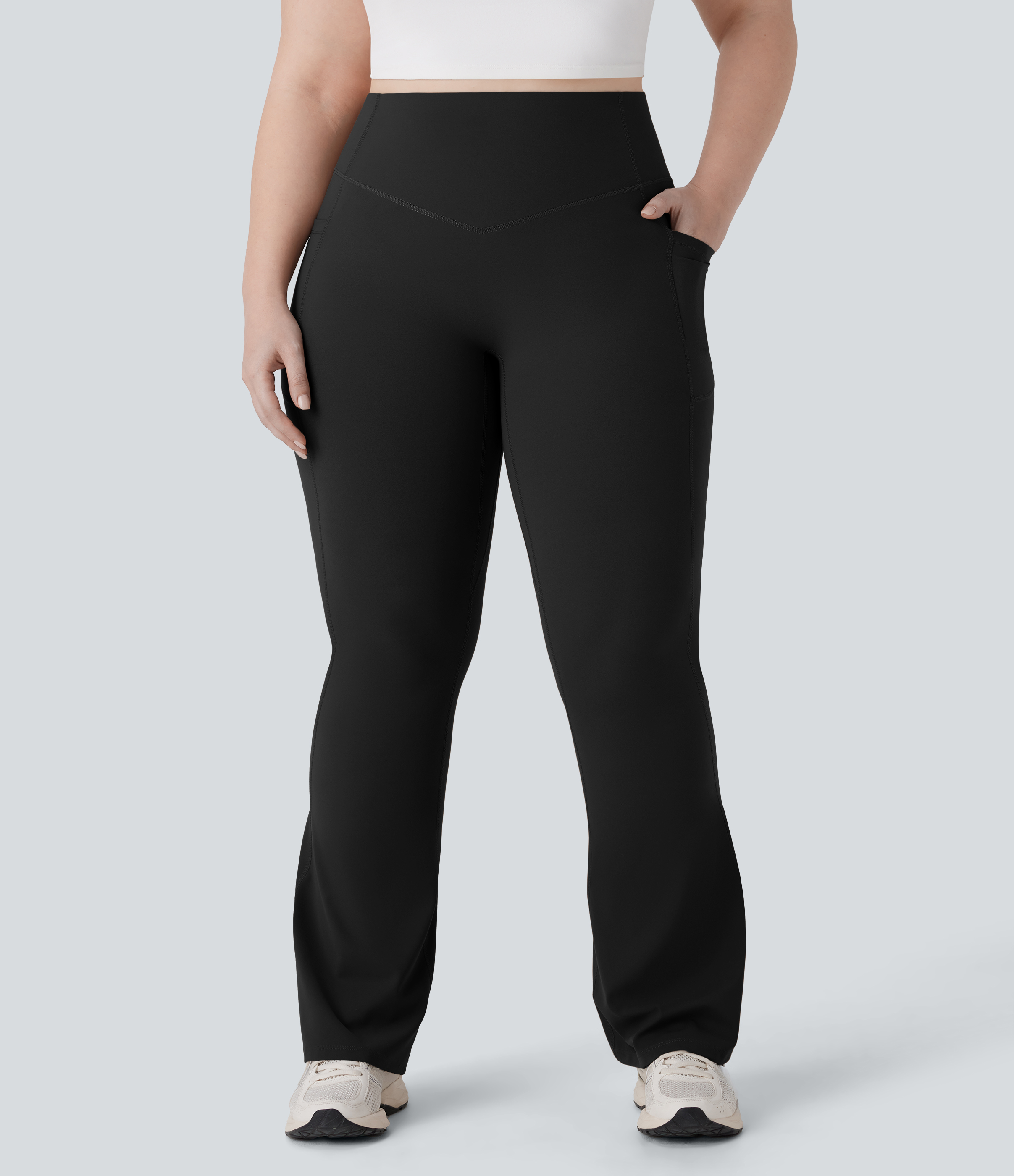High Waisted Scrunch Butt Lifting Tummy Control Pocket Shaping Yoga Bootcut Plus Size Leggings