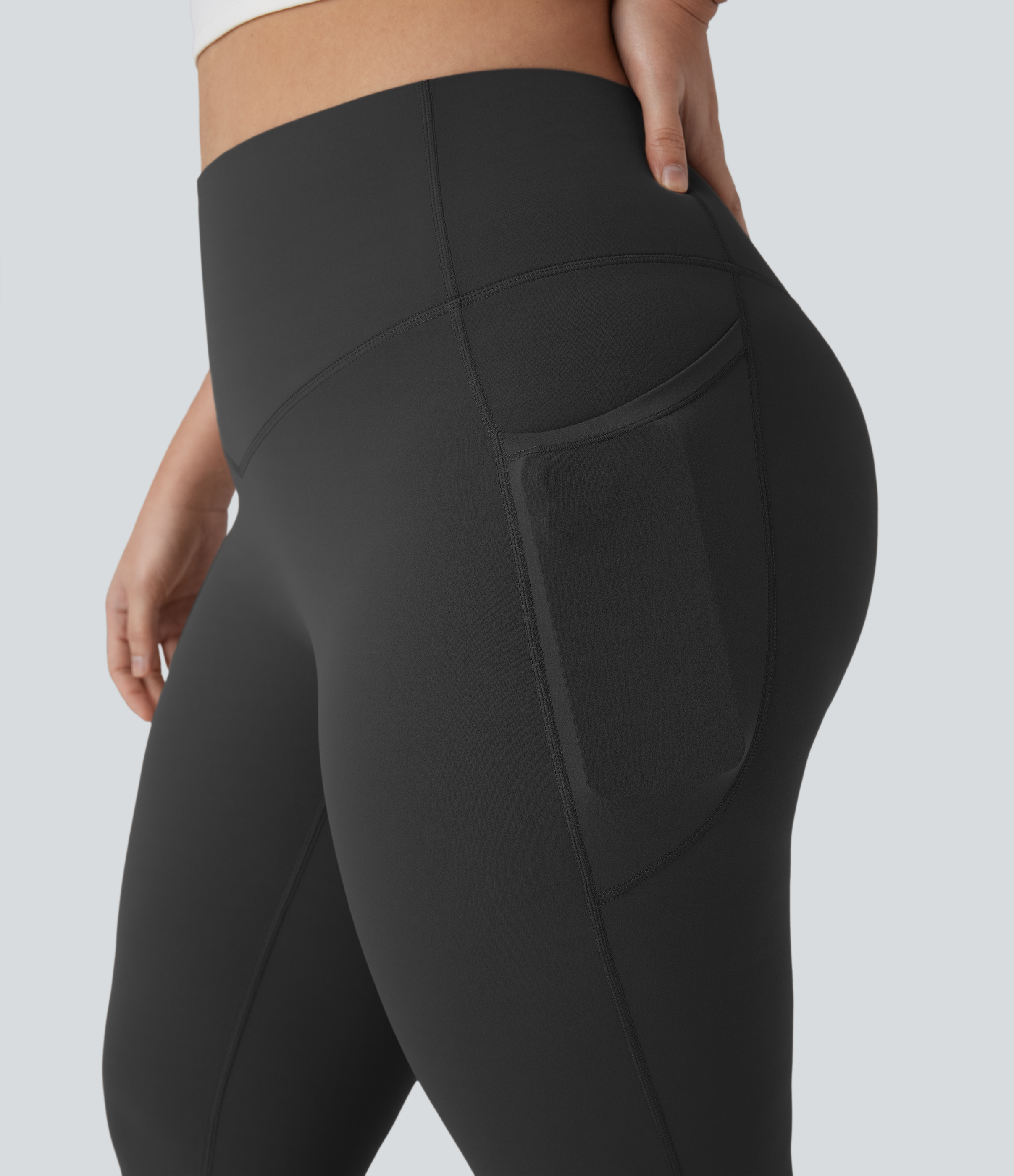 High Waisted Tummy Control Pocket Shaping Yoga Bootcut Plus Size Leggings