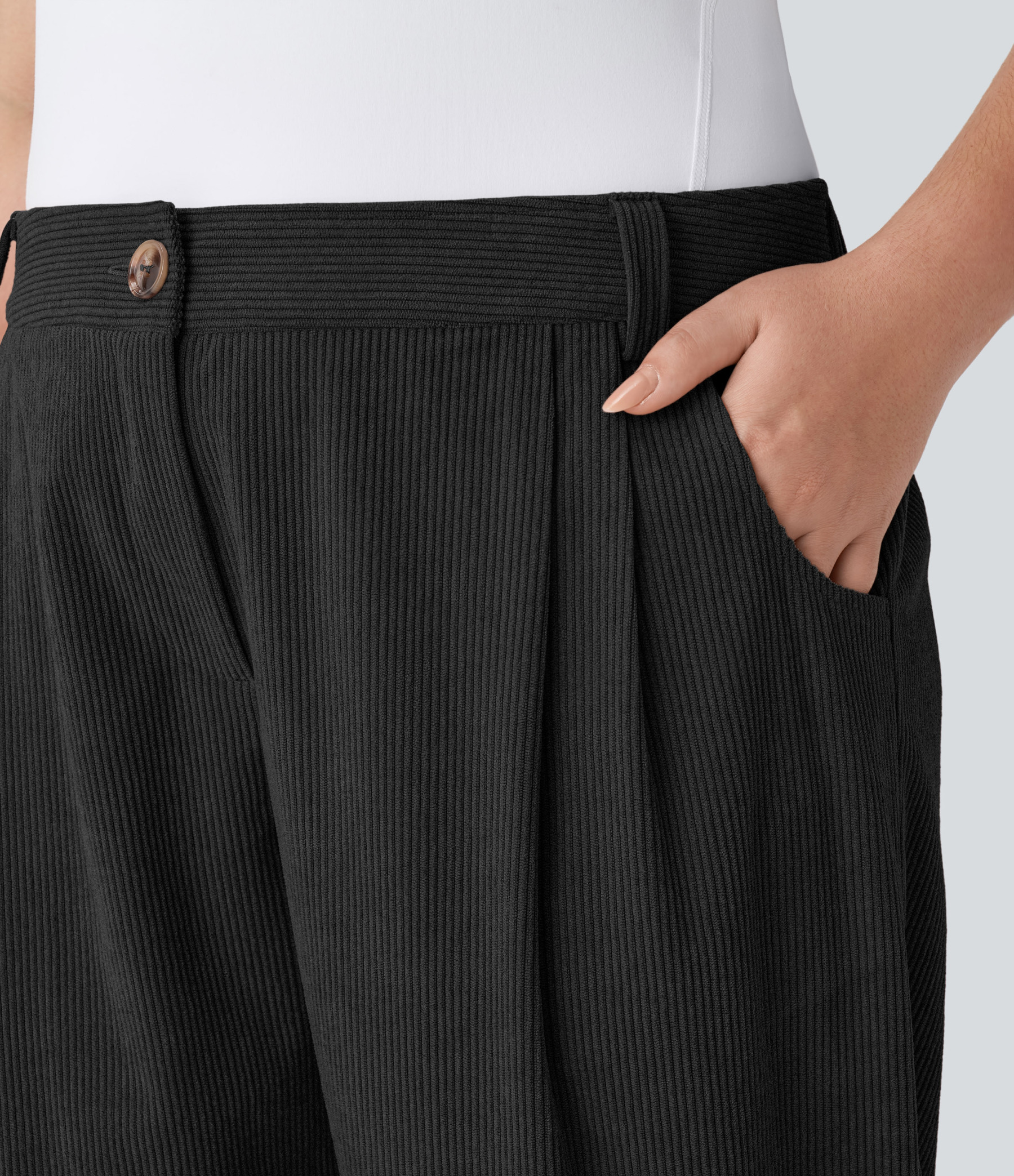 Mid Rise Zipper Pocket Plus Size Corduroy Casual Pants