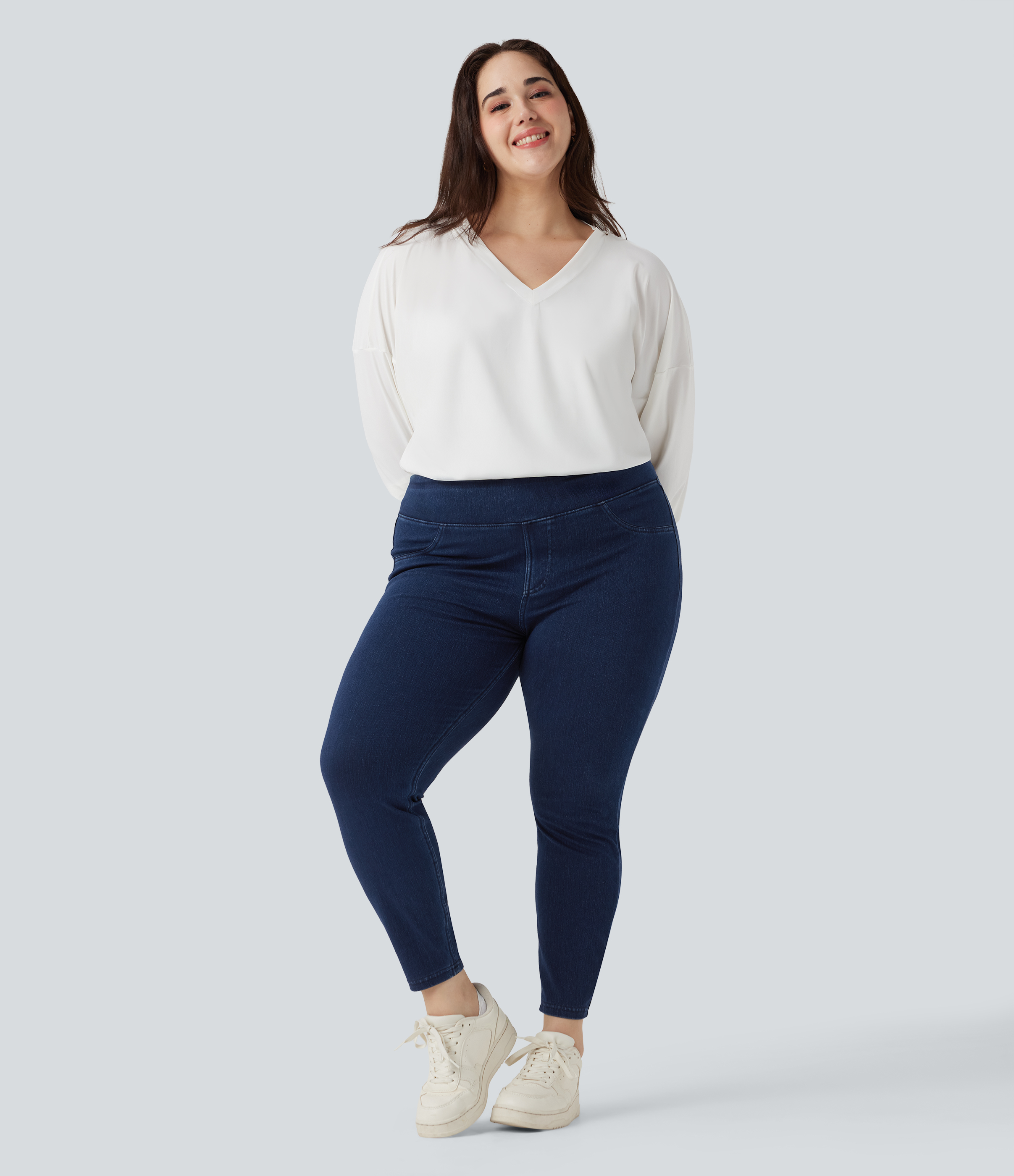 High Waisted Pocket Denim Plus Size Casual Leggings